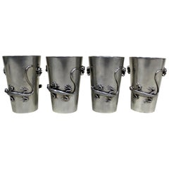 Antique Chinese Silver Hung Chong Co. Beaker Set Figural Salamanders & Spiders