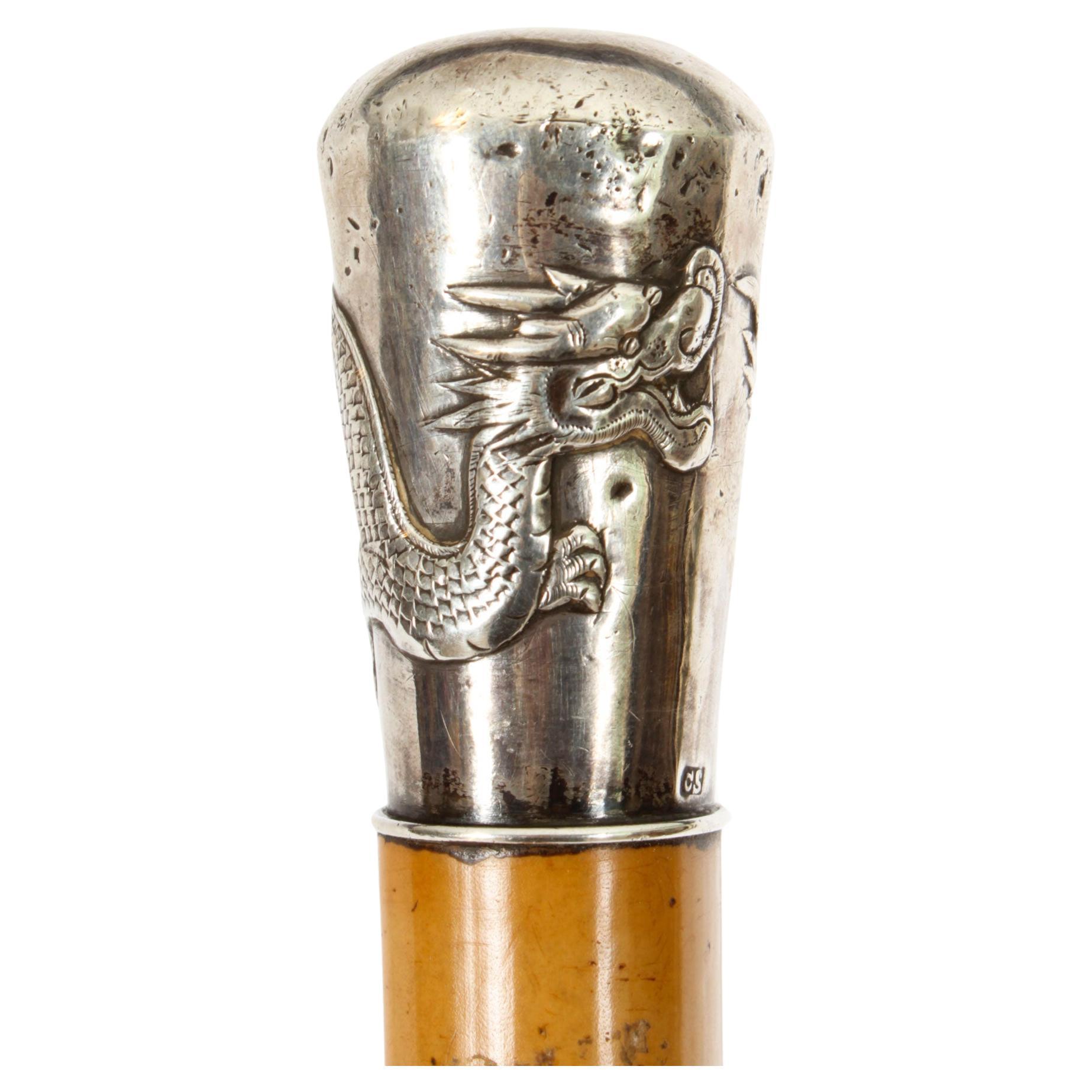 Antique Chinese Silver and Malacca Walking Stick Cane C1880 19th Century  For Sale at 1stDibs