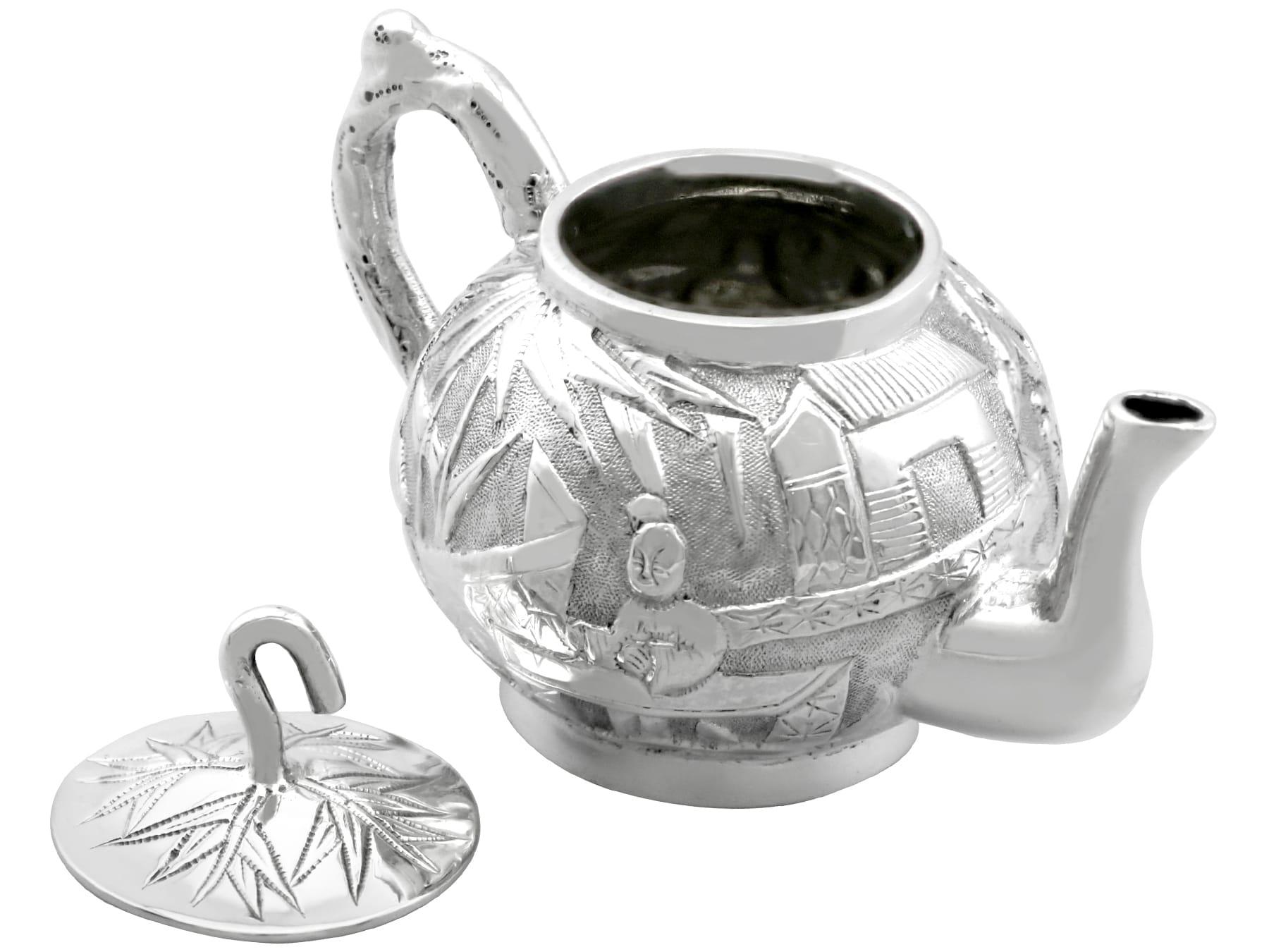 Antique Chinese Silver Miniature Three Piece Tea Service For Sale 2