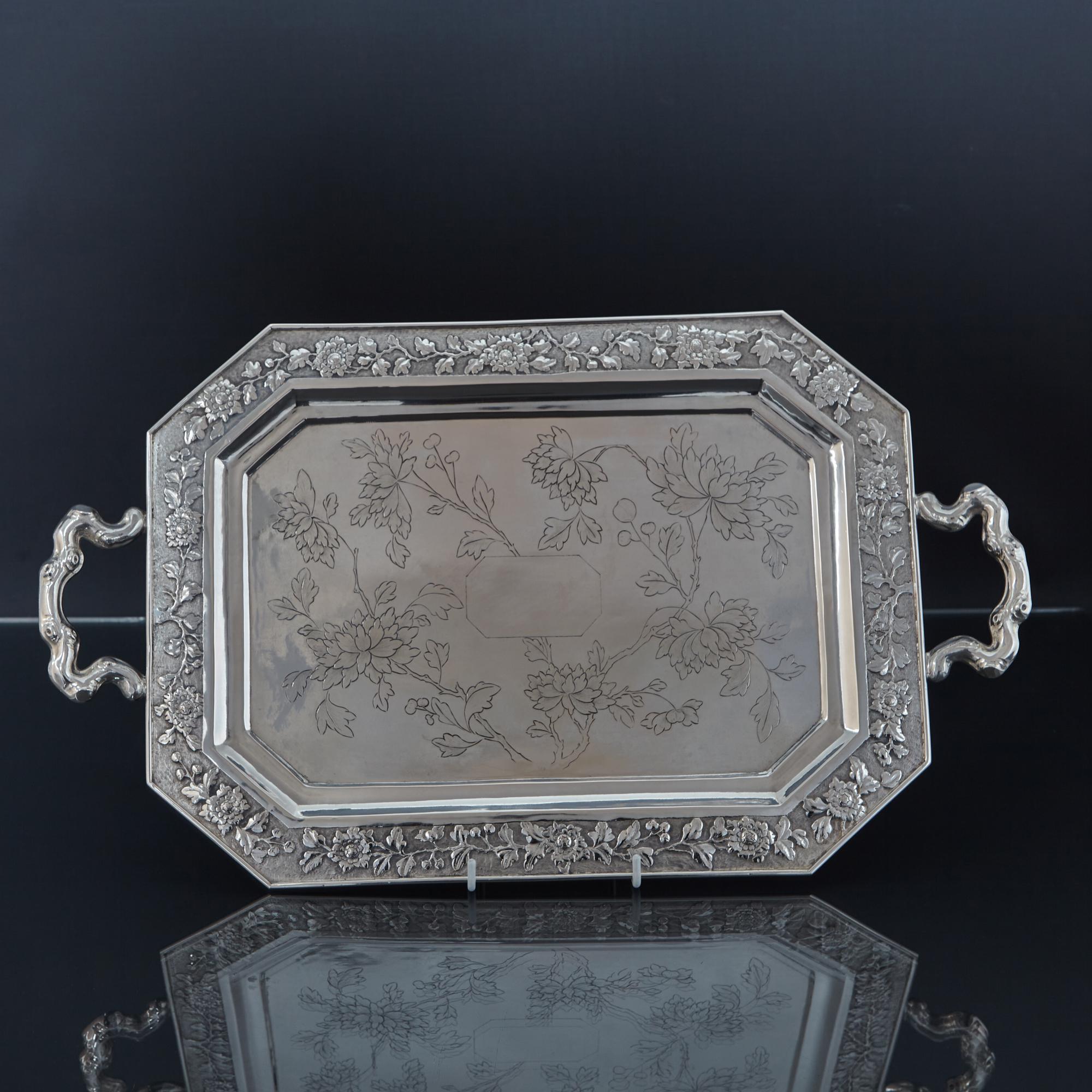 Antique Chinese Silver Tea Tray, circa 1910 For Sale 6