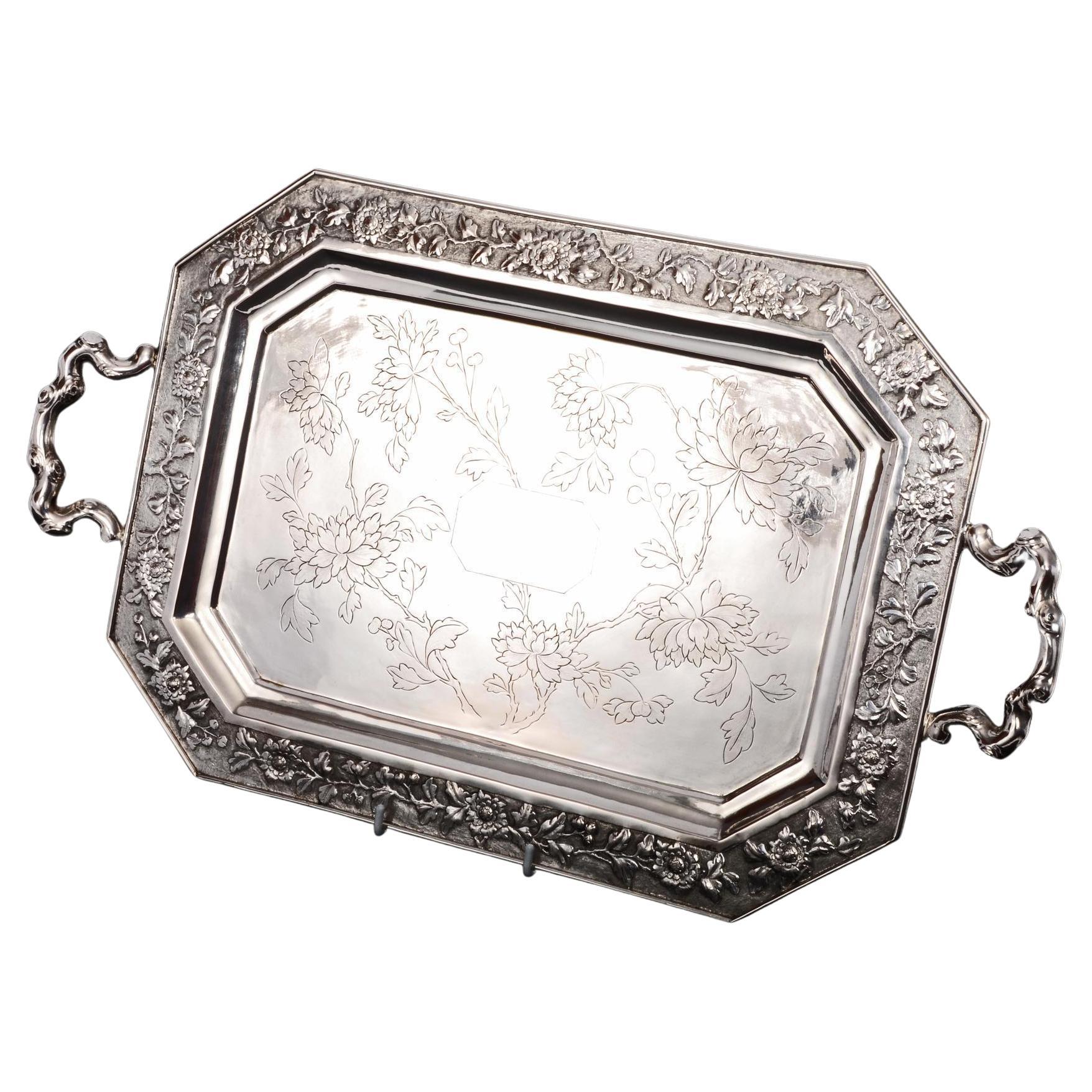 Antique Chinese Silver Tea Tray, circa 1910 For Sale