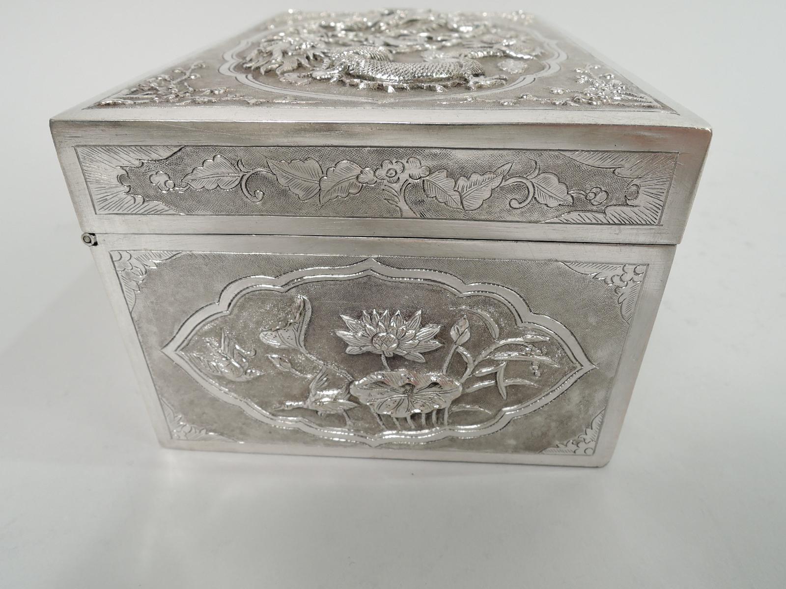 Chinese Export Antique Vietnamese Silver Treasure Box with Guardian Dragons For Sale