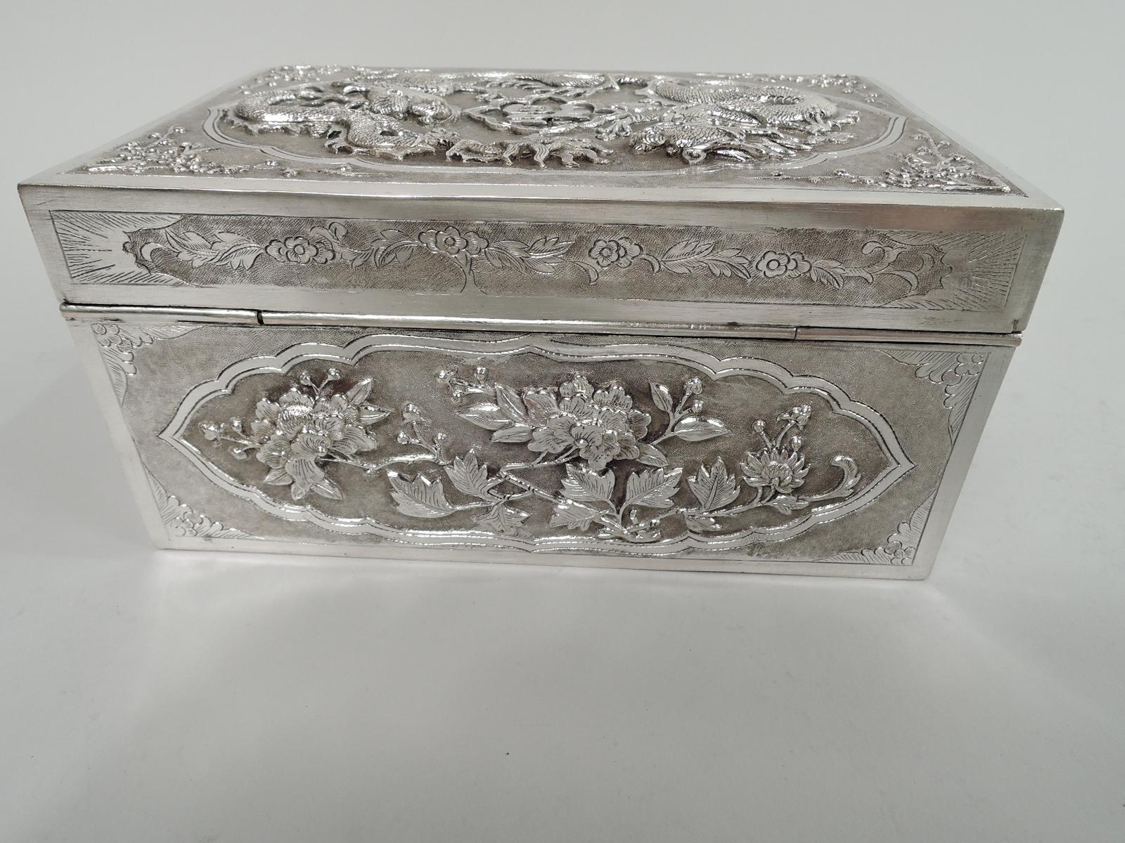 Antique Vietnamese Silver Treasure Box with Guardian Dragons In Good Condition For Sale In New York, NY