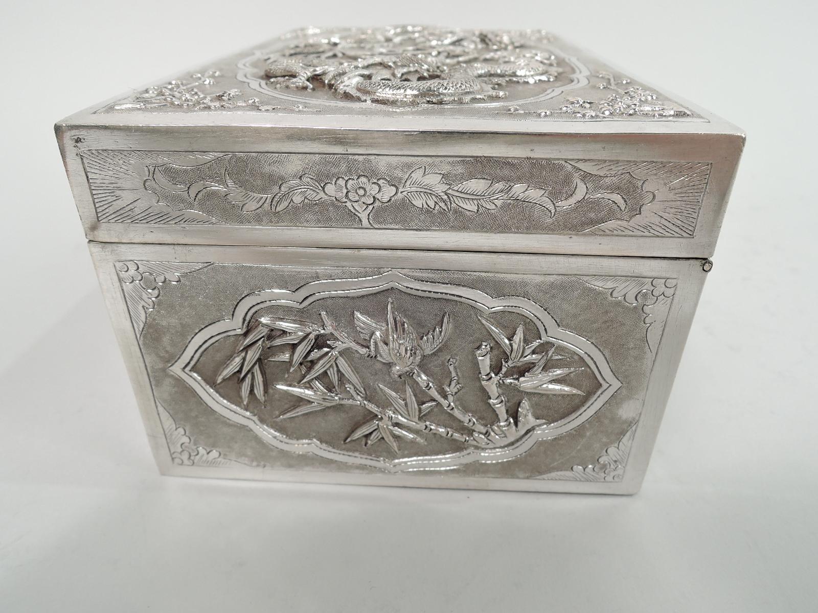 19th Century Antique Vietnamese Silver Treasure Box with Guardian Dragons For Sale