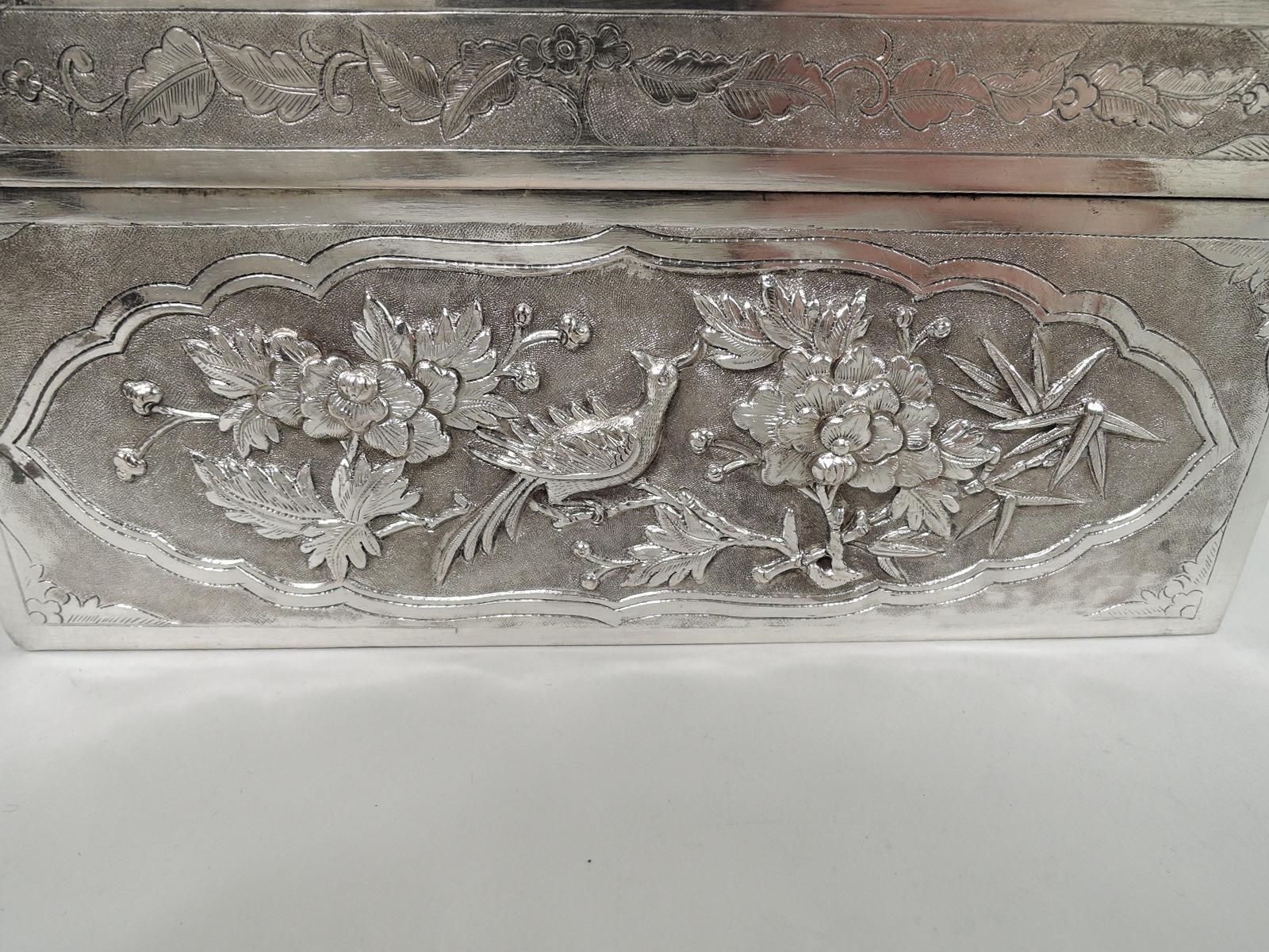 Antique Vietnamese Silver Treasure Box with Guardian Dragons For Sale 1