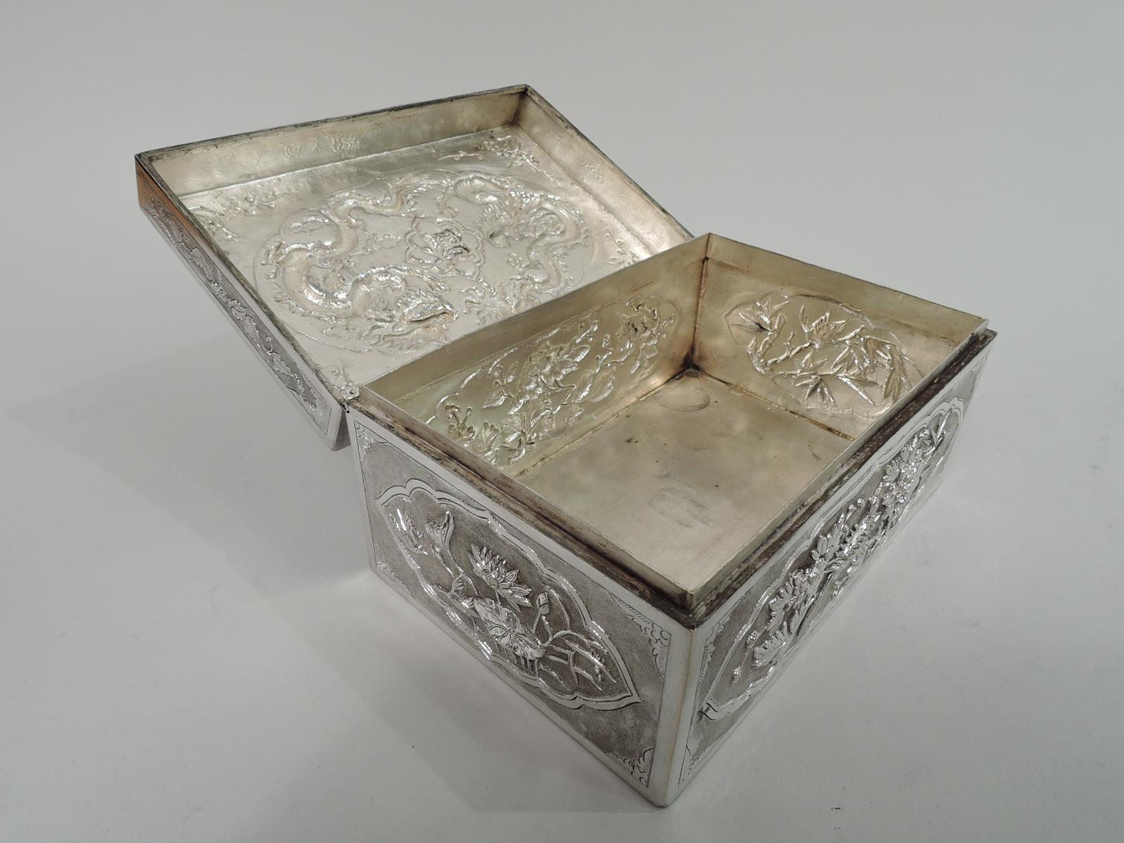 Antique Vietnamese Silver Treasure Box with Guardian Dragons For Sale 2