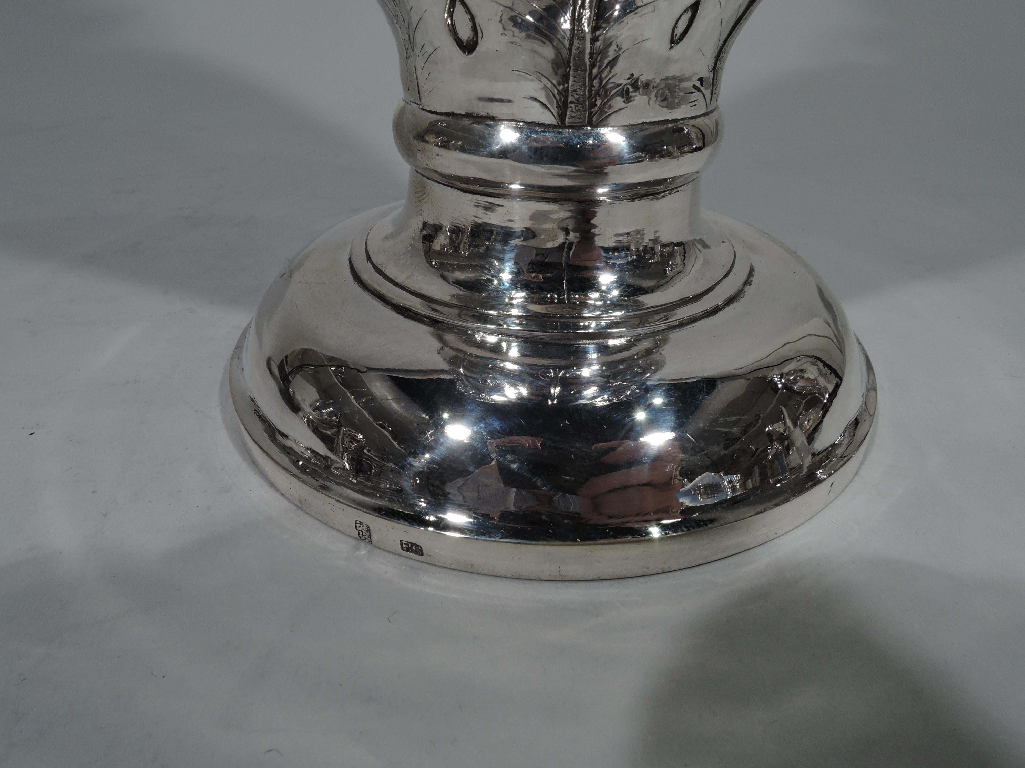 19th Century Antique Chinese Silver Vase with Bamboo and Birds