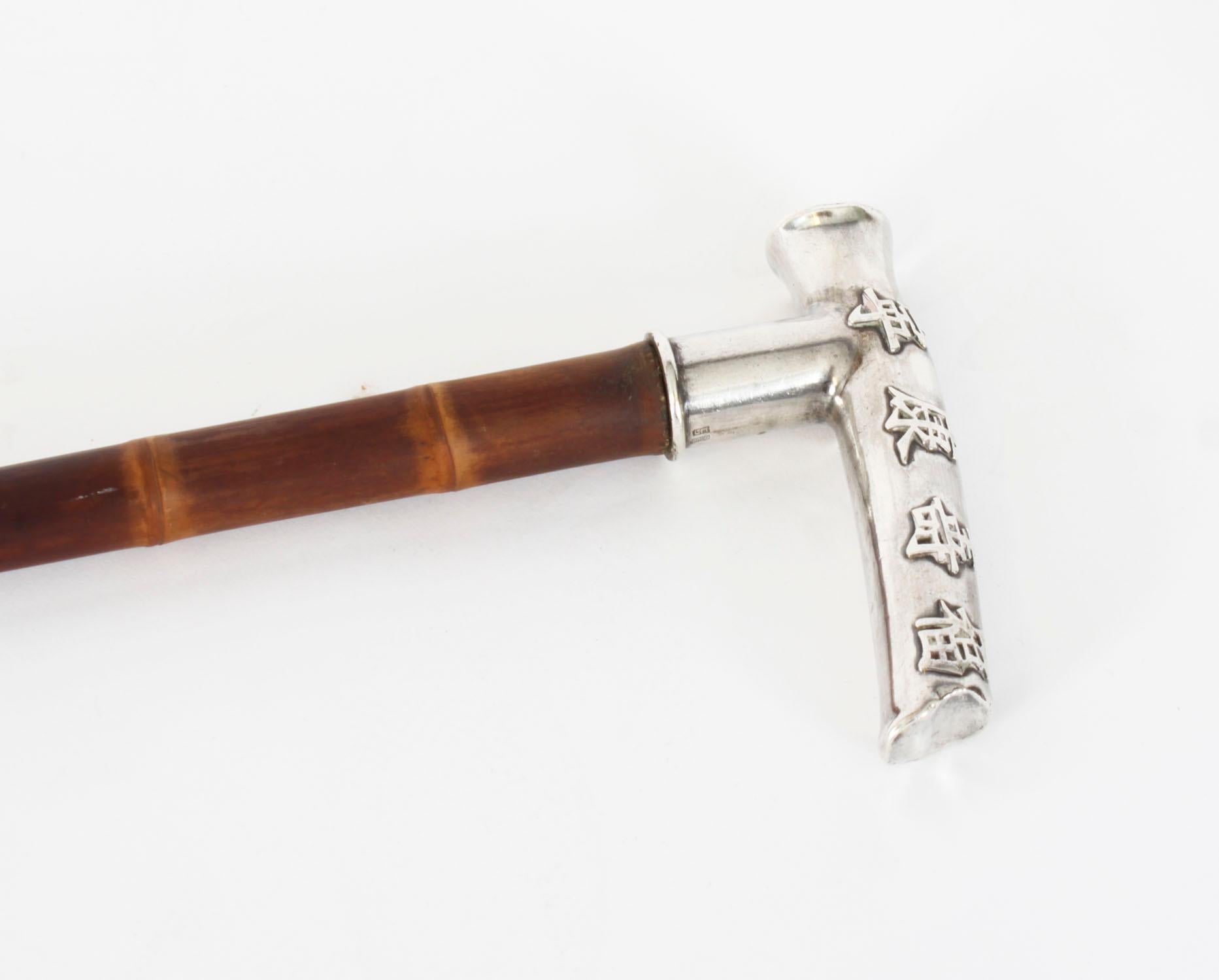 Antique Chinese Silver Walking Stick Cane 19th Century 83cm/32.6inches For Sale 7