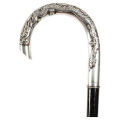 Antiker chinesischer Silber-Läufer mit Drachengriff aus Schilfrohr, 19. Jahrhundert 92 cm/36 Zoll
