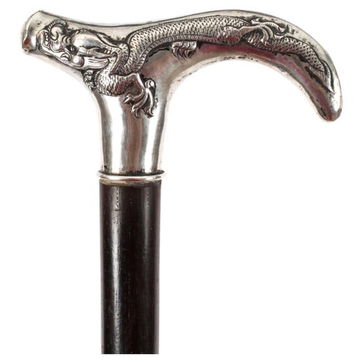 20th-Century Silver Handle Walking Cane Made in Portugal With Hallmarks