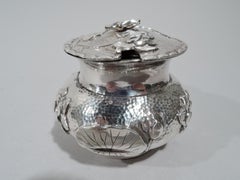 Antique Chinese Silver Water Lily Mustard Pot