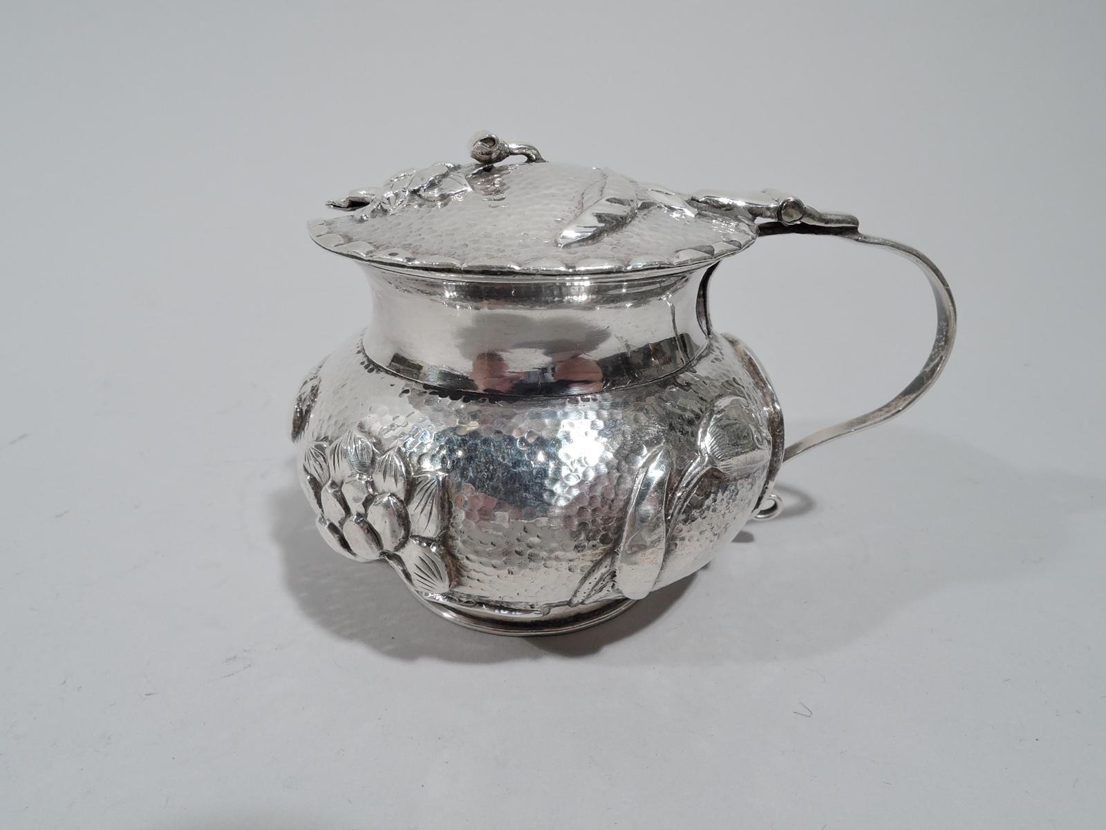 Art Nouveau Antique Chinese Silver Water Lily Mustard Pot For Sale