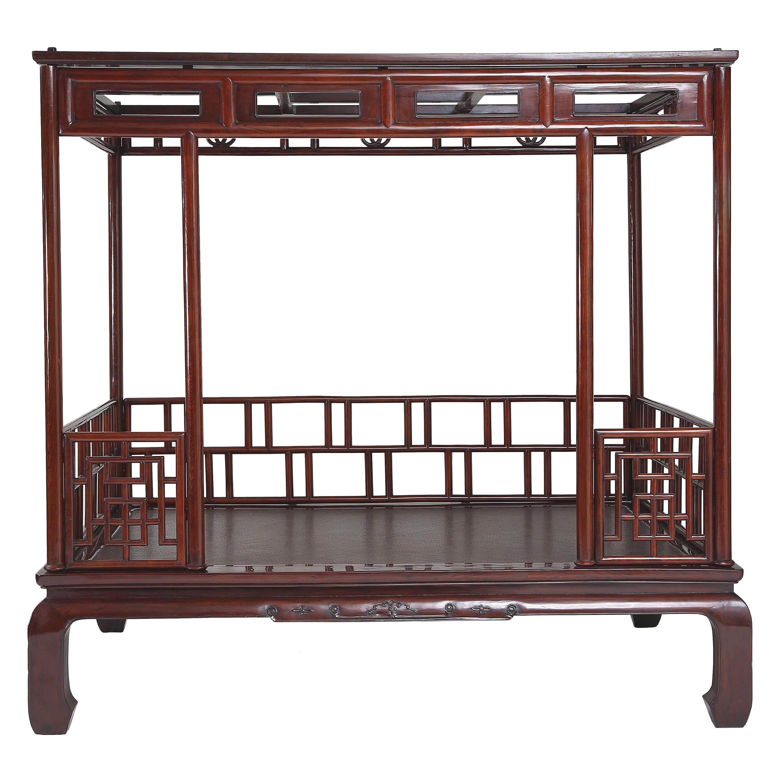 Antique Chinese Six Post Canopy Bed, circa 1800, Chinoiserie, Zhejiang