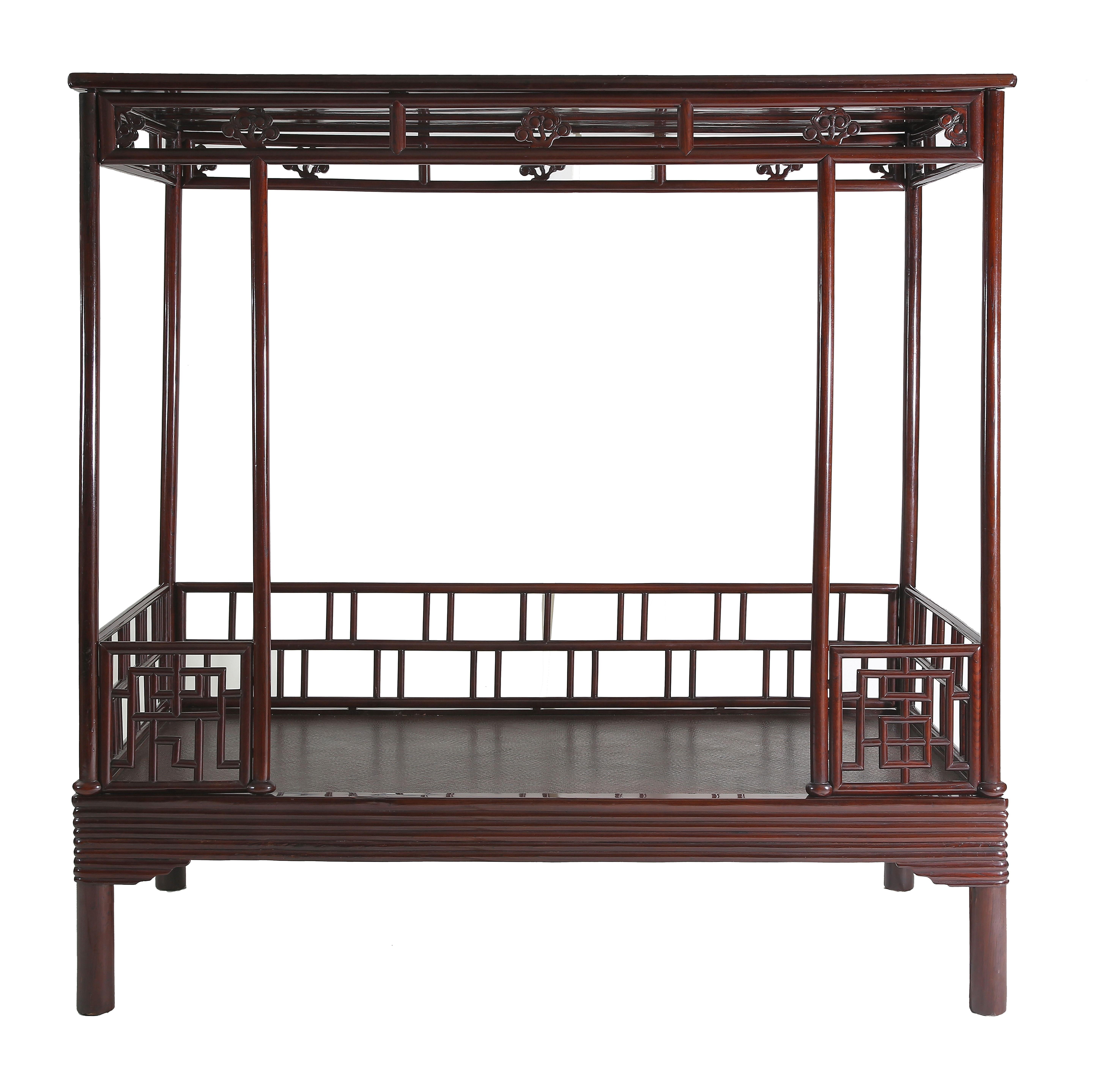 Hand-Crafted Antique Chinese Six Post Canopy Bed in Solid Ju Mu, Chinoserie, Suzhou For Sale