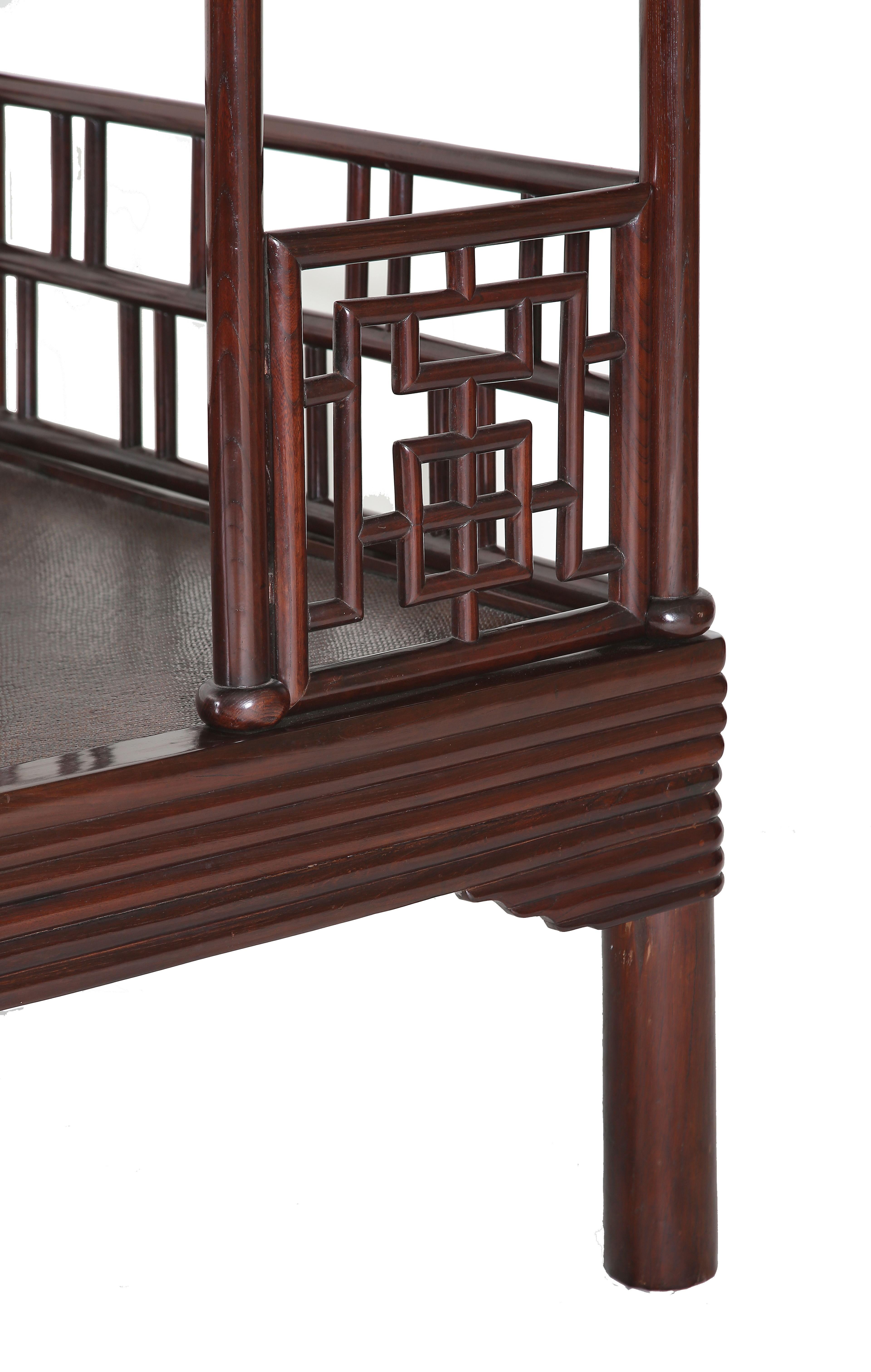 19th Century Antique Chinese Six Post Canopy Bed in Solid Ju Mu, Chinoserie, Suzhou For Sale