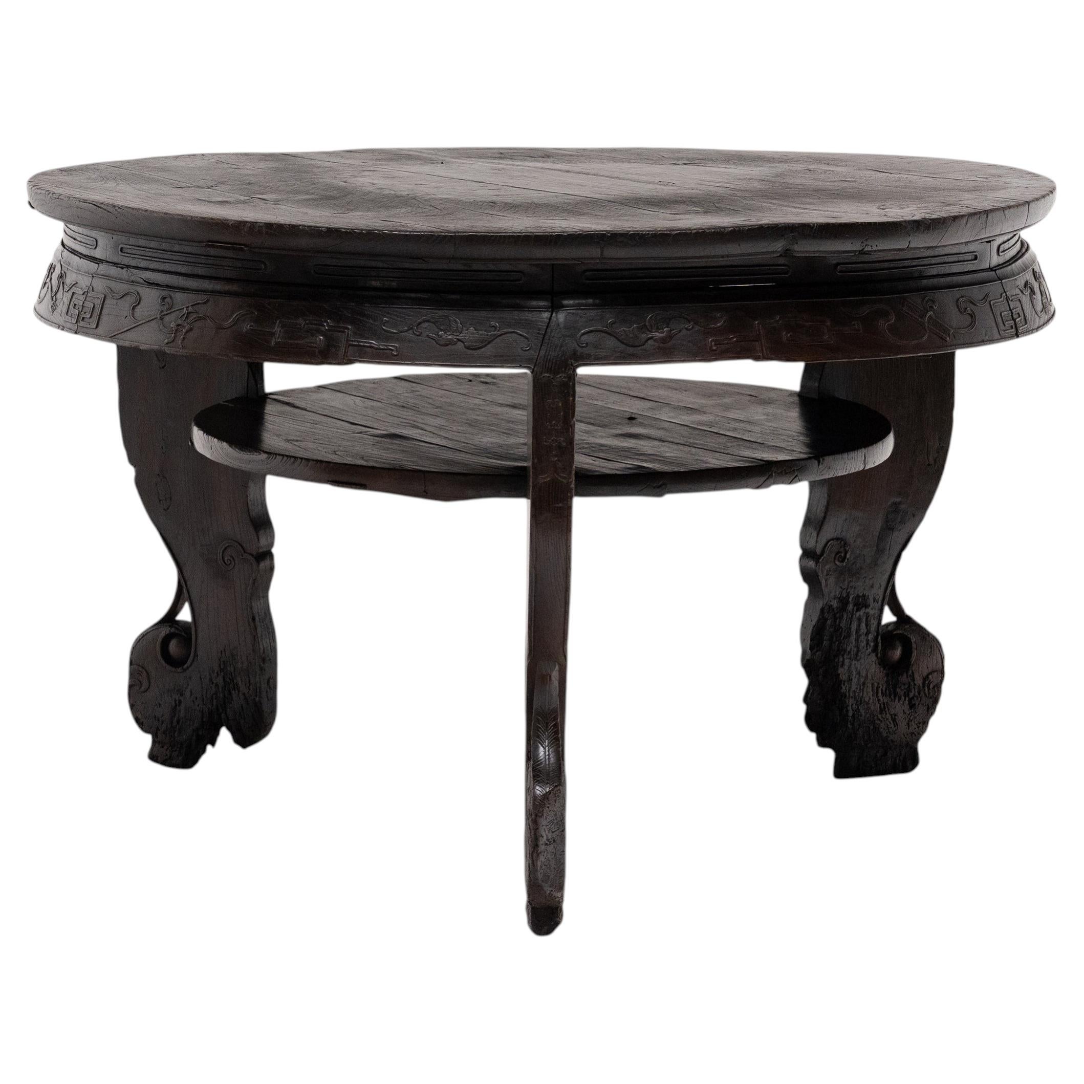 Antique Chinese Six Treasures Round Table, 19th Century For Sale