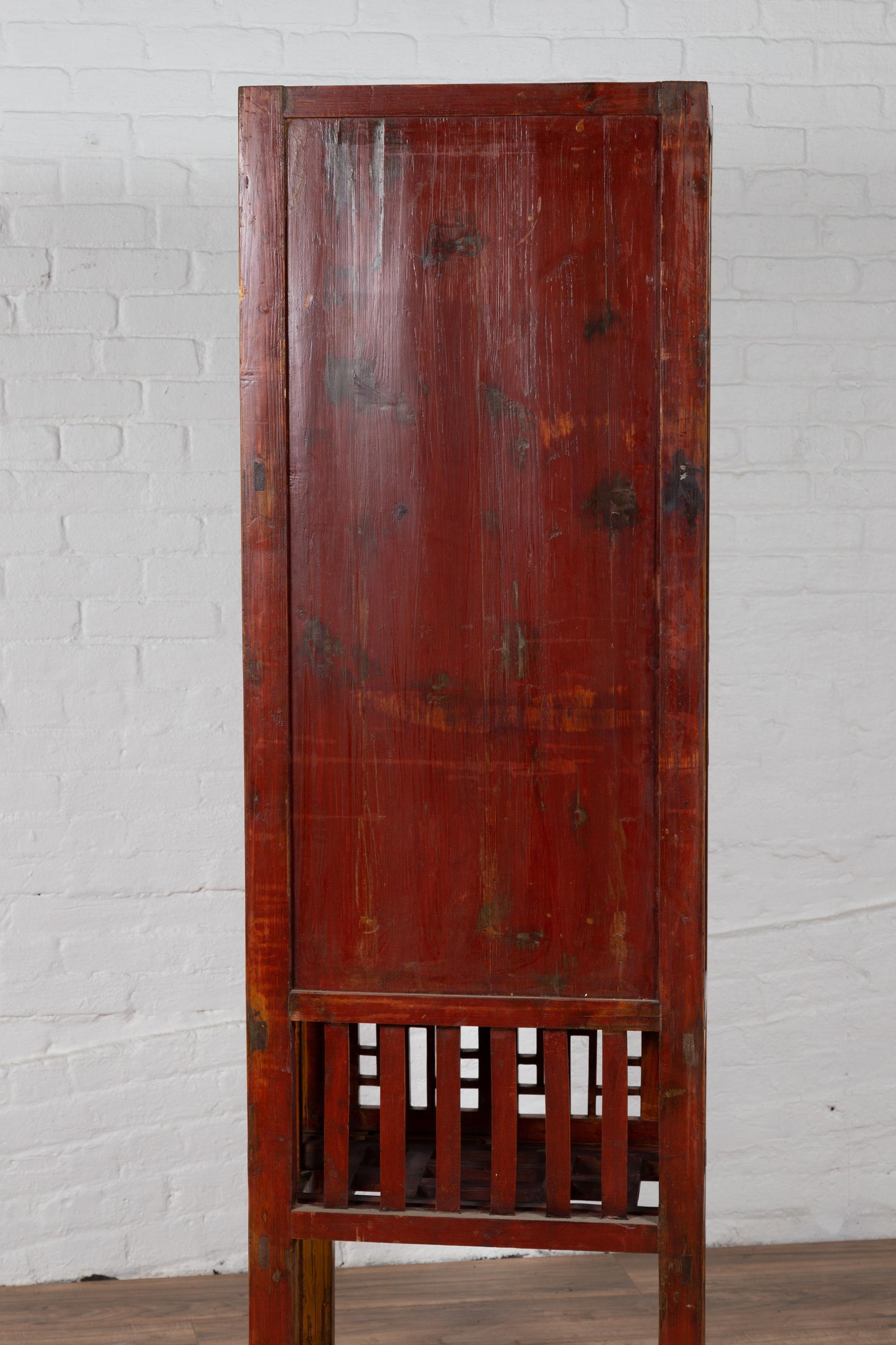 Antique Chinese Slender Kitchen Cabinet with Doors, Drawers and Open Fretwork 11