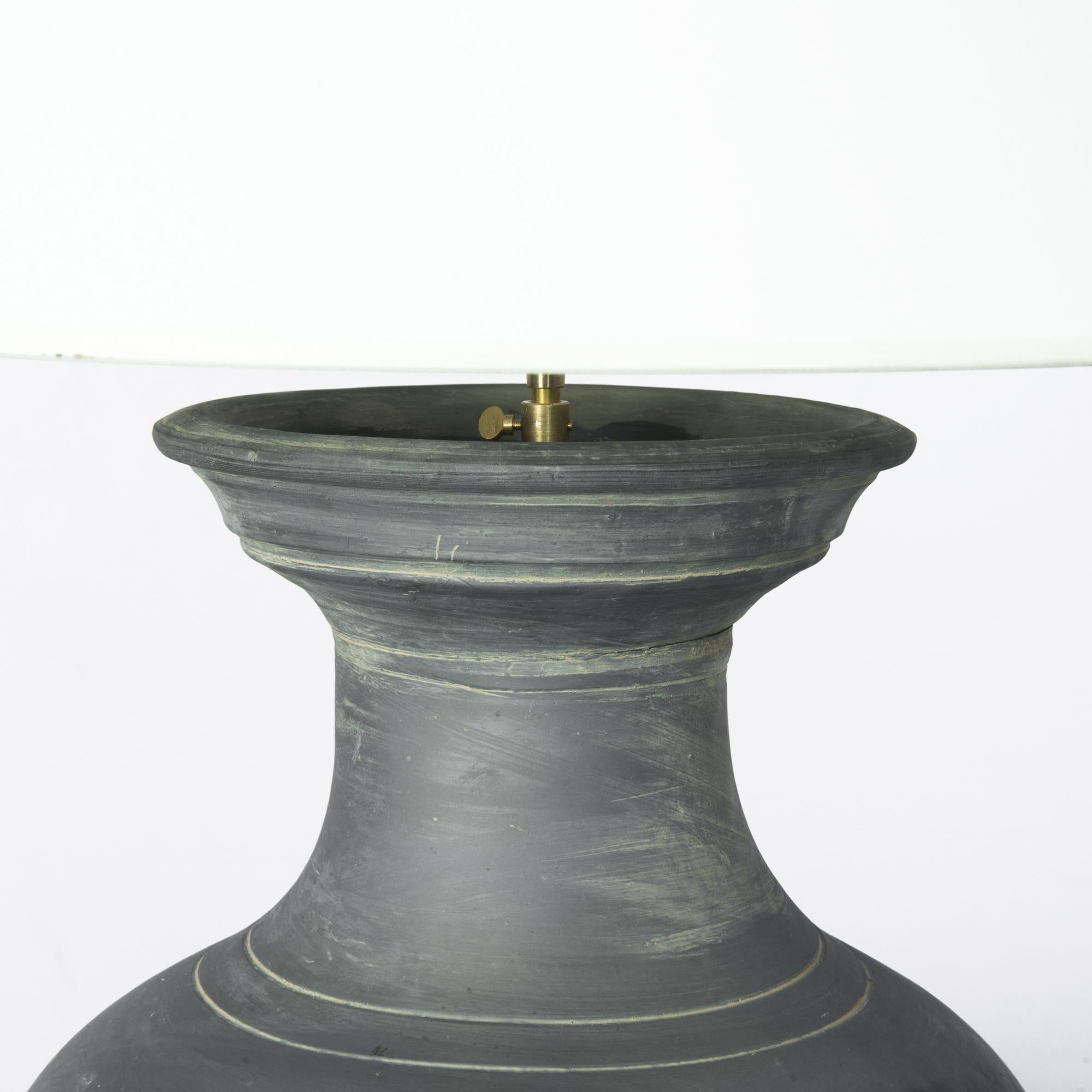 Antique Chinese Smoky Grey Ceramic Vase Table Lamp In Good Condition In High Point, NC