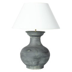 Antique Chinese Smoky Grey Ceramic Vase Table Lamp