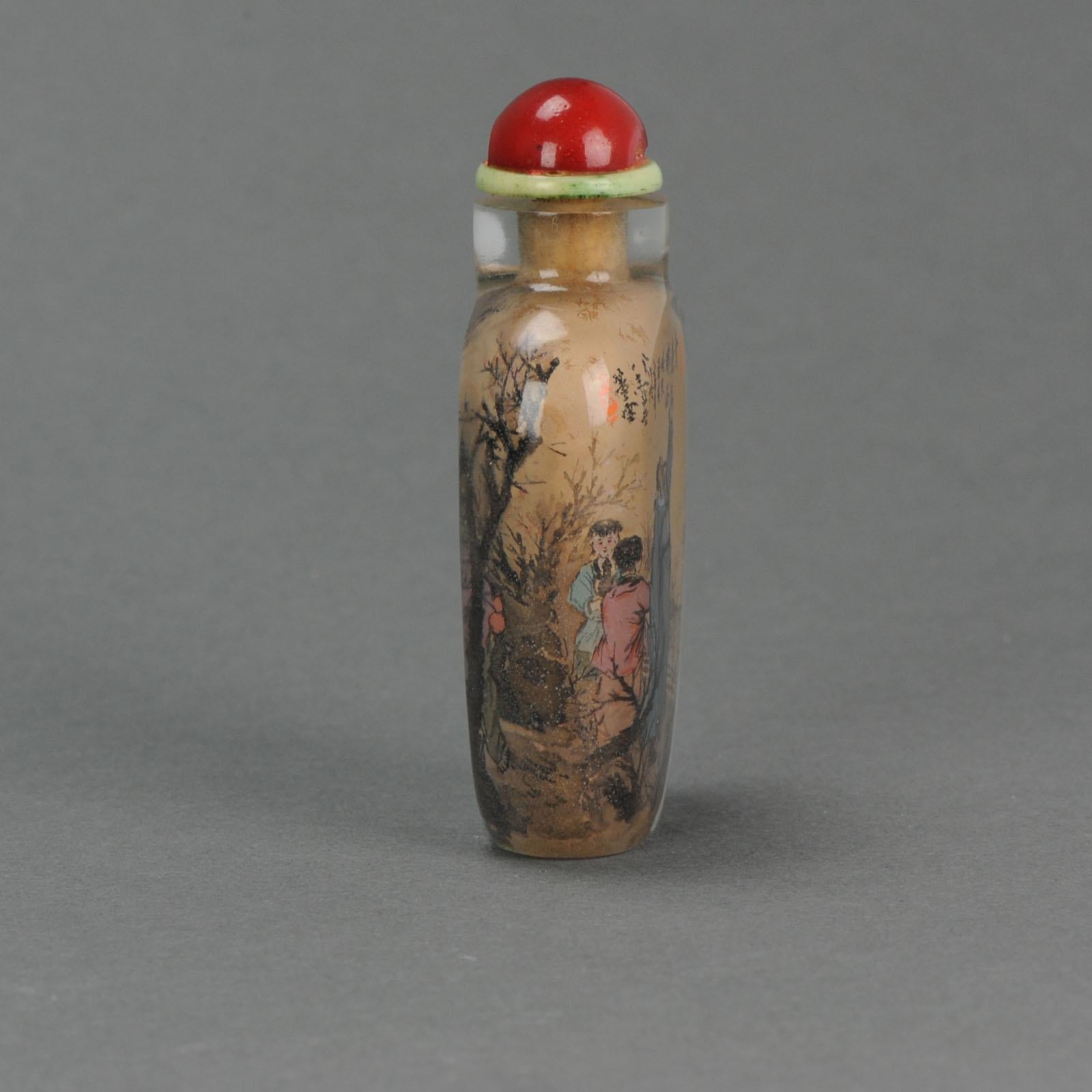 Chinois Tabatière chinoise ancienne Dong Xue peinte à l'intérieur d'un étudiant Wang Xisan, 1984 en vente