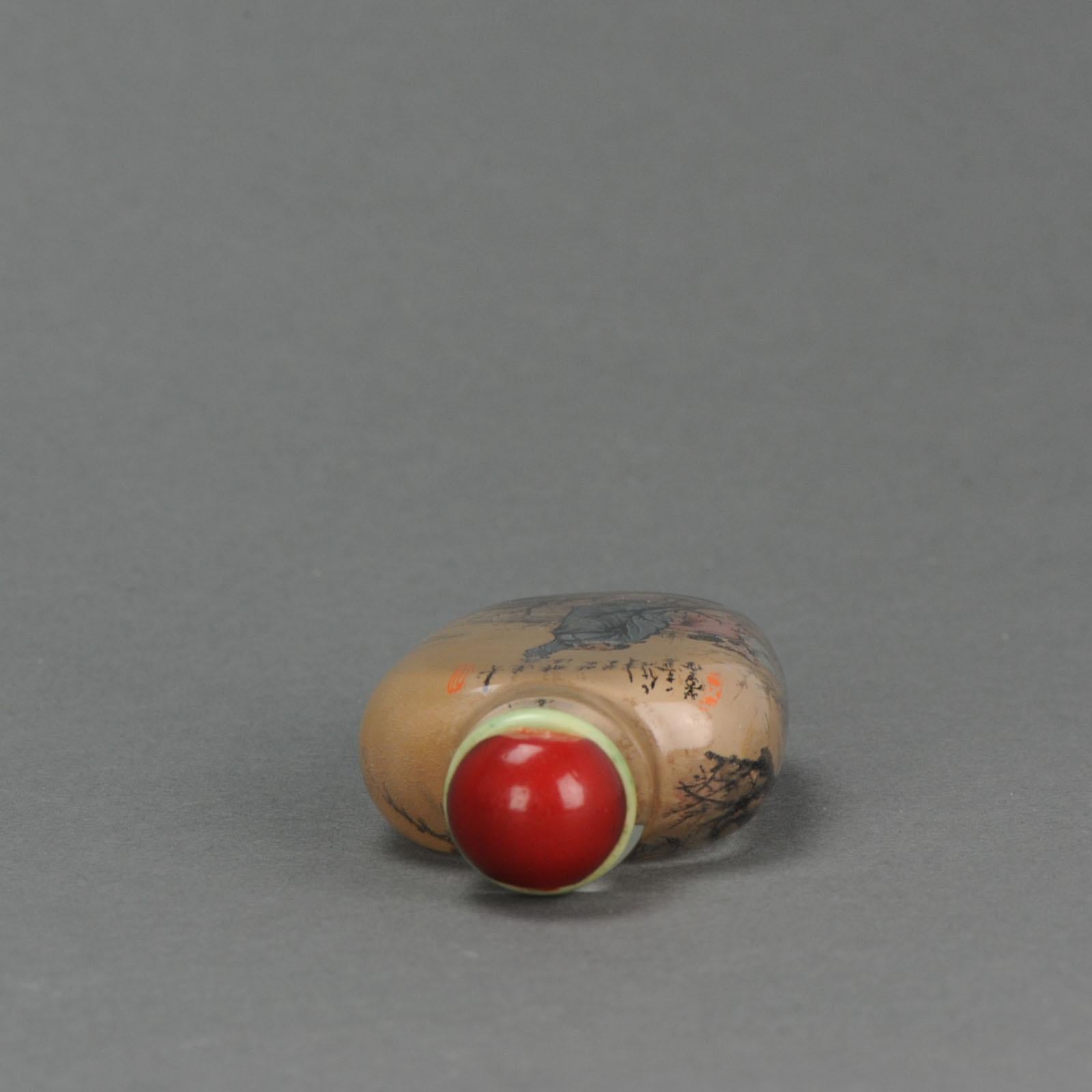 Tabatière chinoise ancienne Dong Xue peinte à l'intérieur d'un étudiant Wang Xisan, 1984 Excellent état - En vente à Amsterdam, Noord Holland