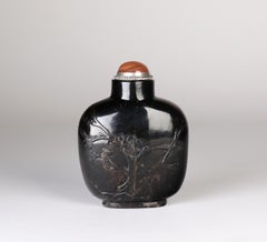Antique Chinese Snuff Bottle Black Hardstone Qing Dynasty