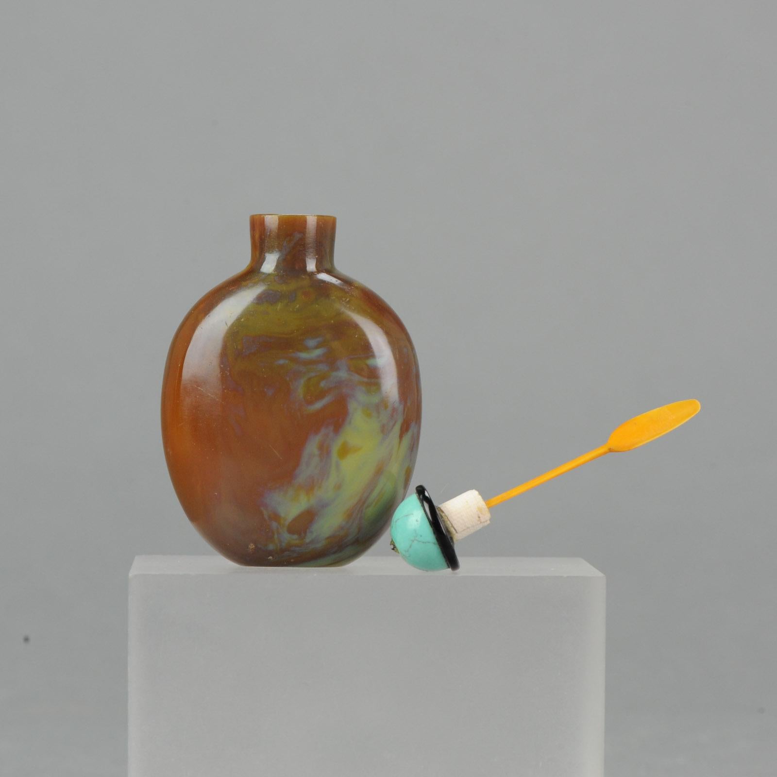 Antike chinesische Schnupftabakflasche Glas Imitieren Bernstein Qing Dynasty 19. im Angebot 5