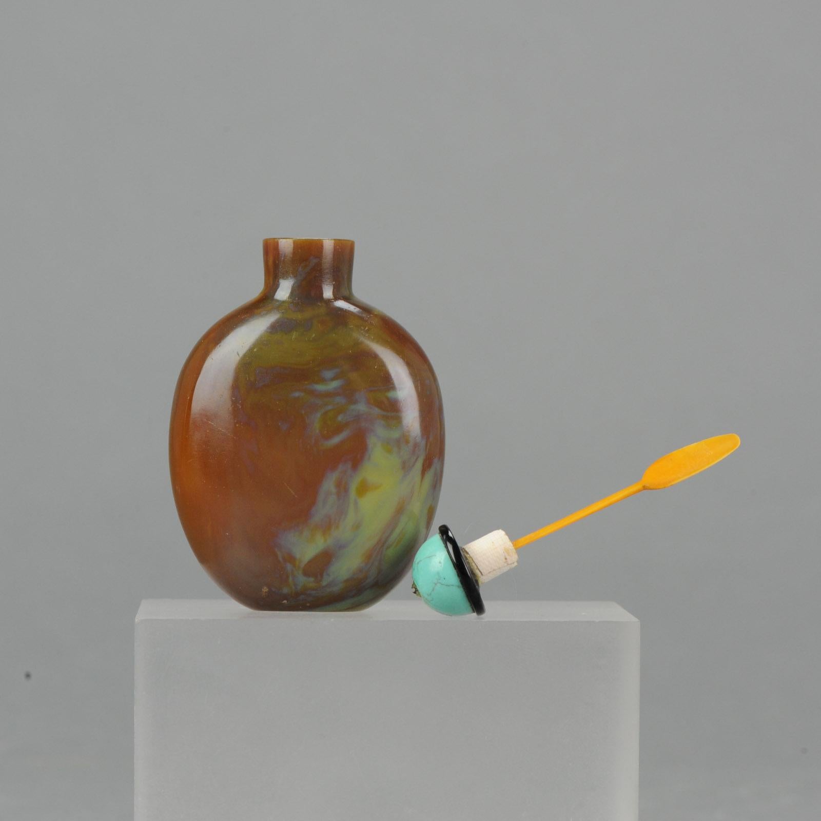 Antique Chinese Snuff Bottle Glass Imitating Amber Qing Dynasty 19th Century For Sale 7