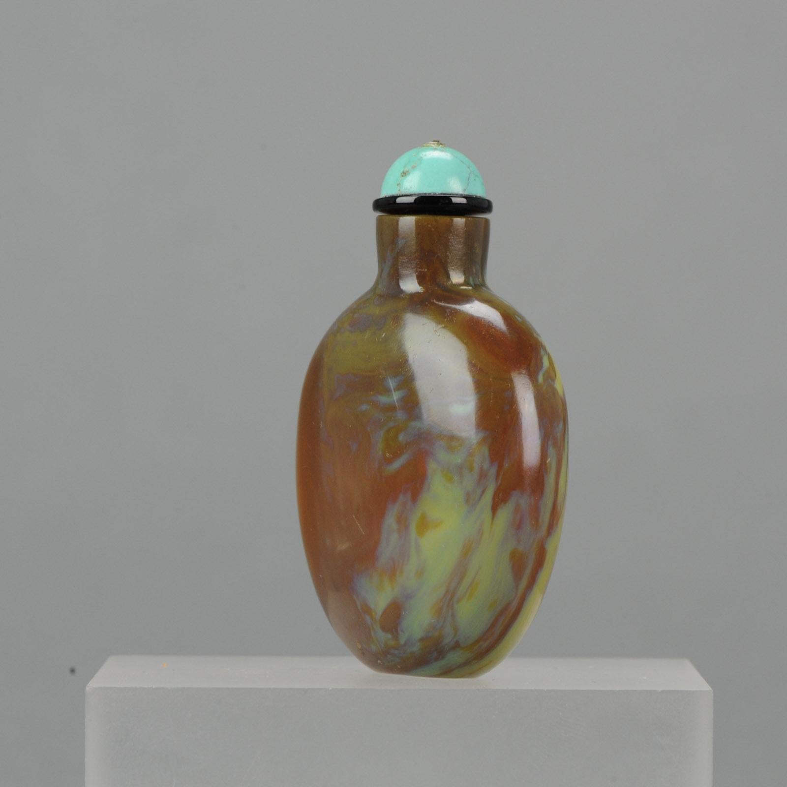 Antique Chinese Snuff Bottle Glass Imitating Amber Qing Dynasty 19th Century For Sale 1