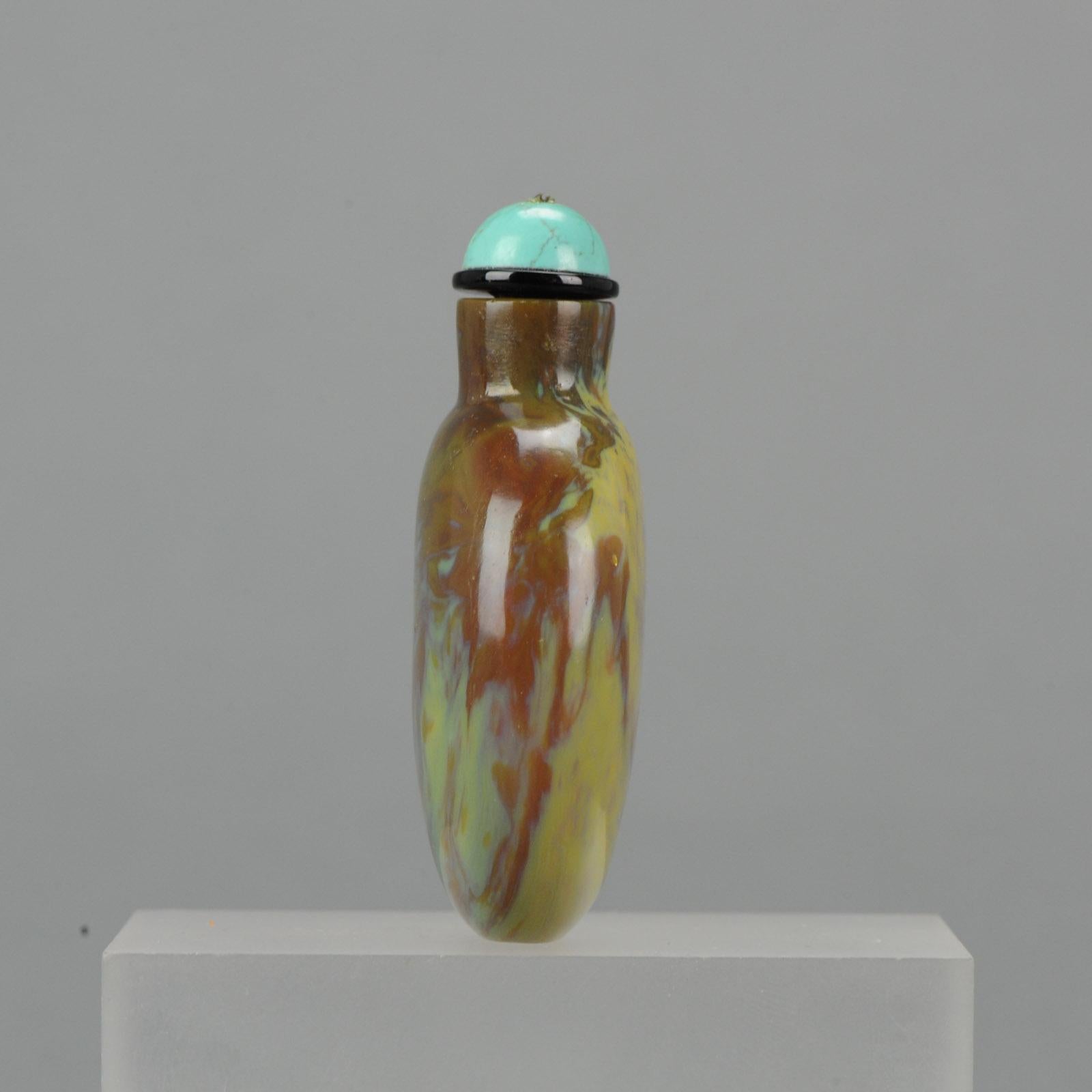 Antike chinesische Schnupftabakflasche Glas Imitieren Bernstein Qing Dynasty 19. im Angebot 1