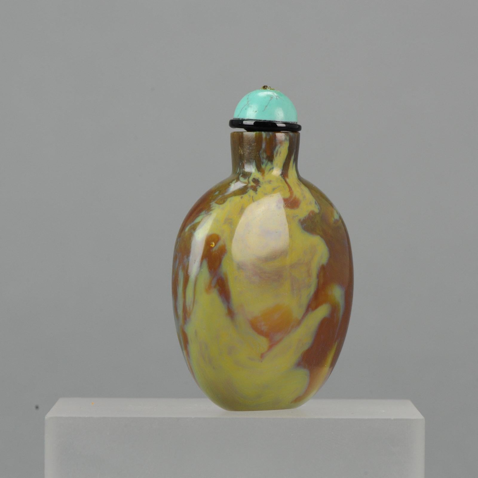 Antike chinesische Schnupftabakflasche Glas Imitieren Bernstein Qing Dynasty 19. im Angebot 2