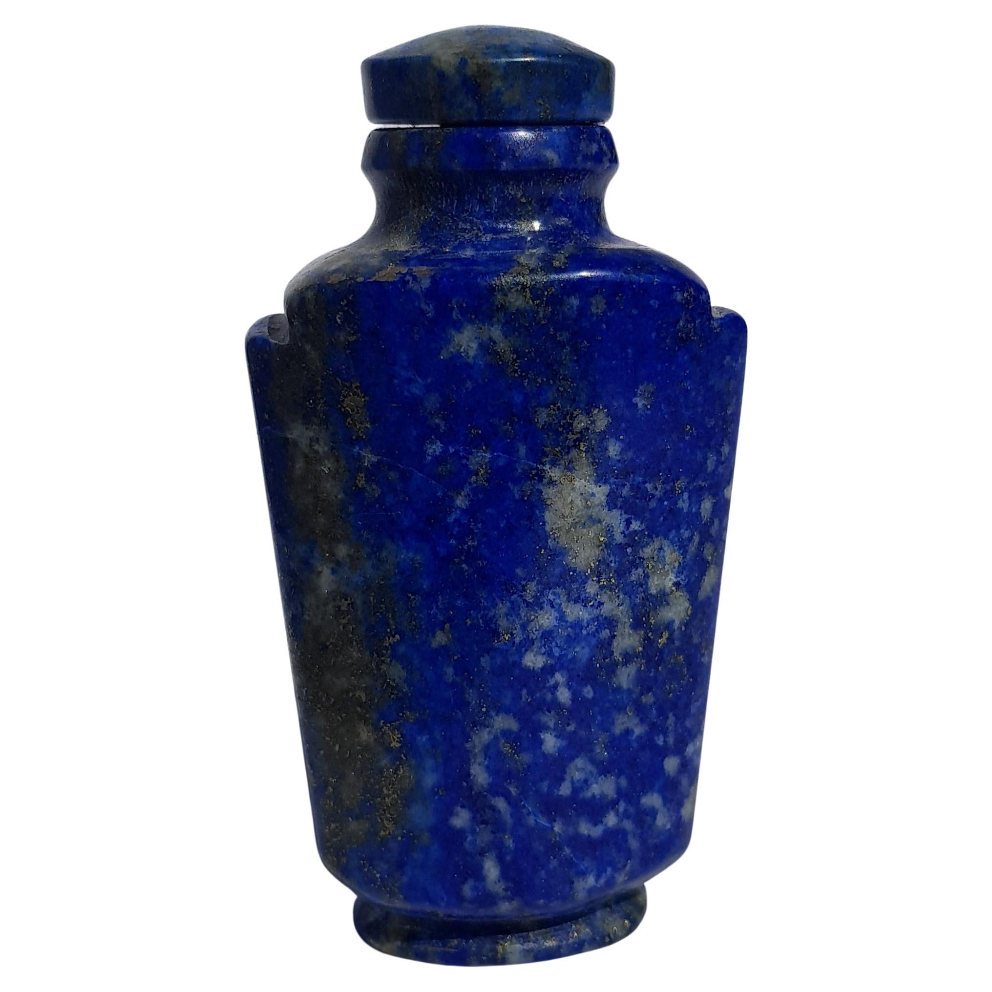 Ancienne bouteille à priser chinoise Lapis Lazuli Pierre précieuse sculptée Fin de la dynastie Qing Bleu en vente