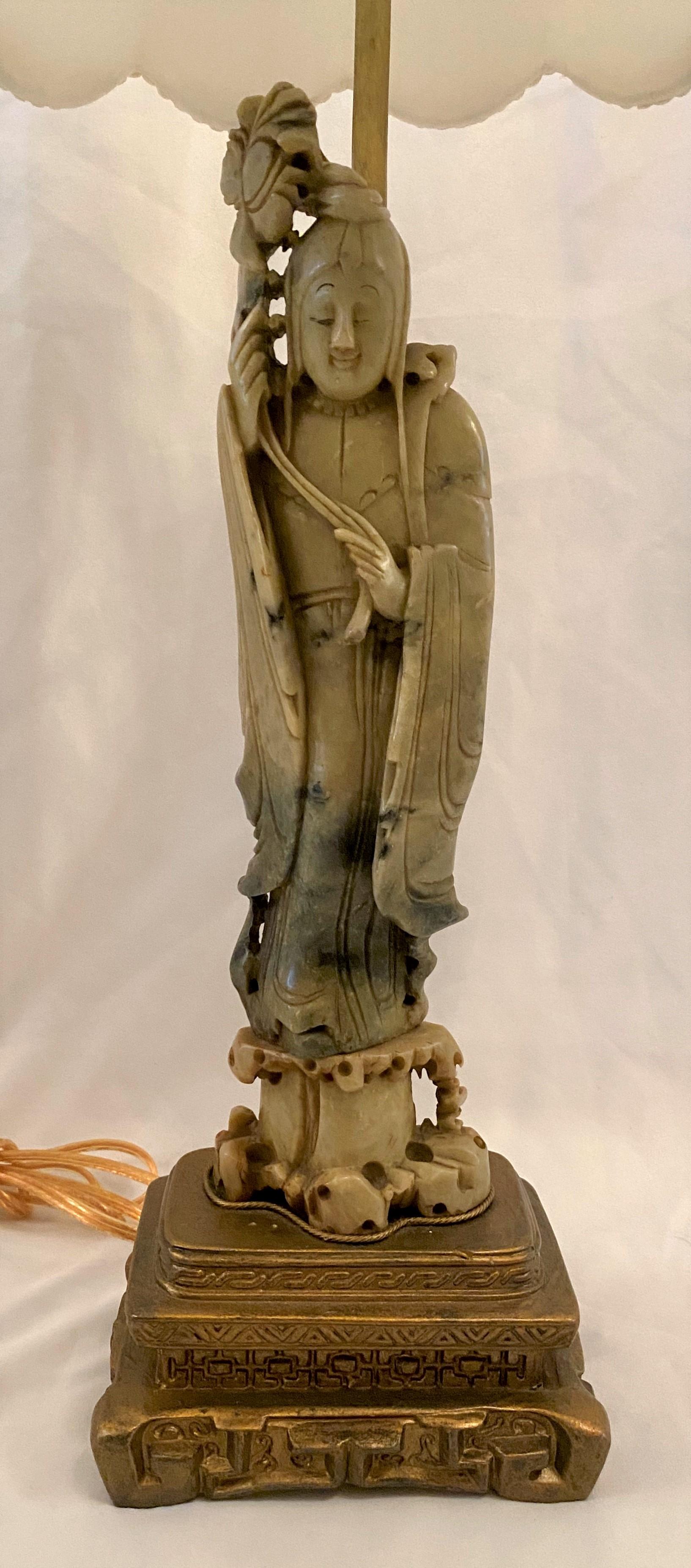 Antique Chinese soapstone figure of Buddhist Deity 