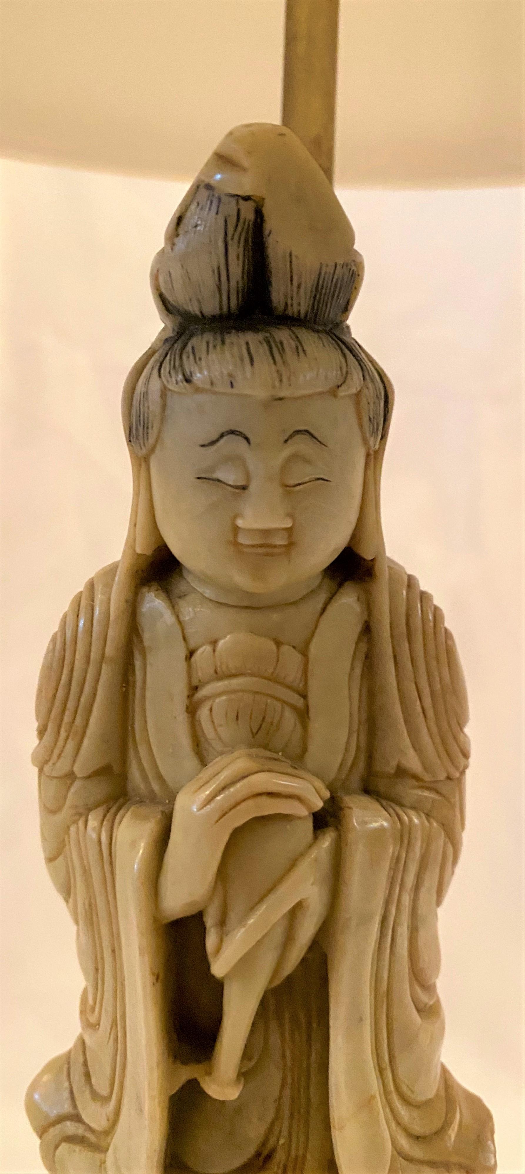 Antique Chinese Soapstone Figure of Buddhist Deity 
