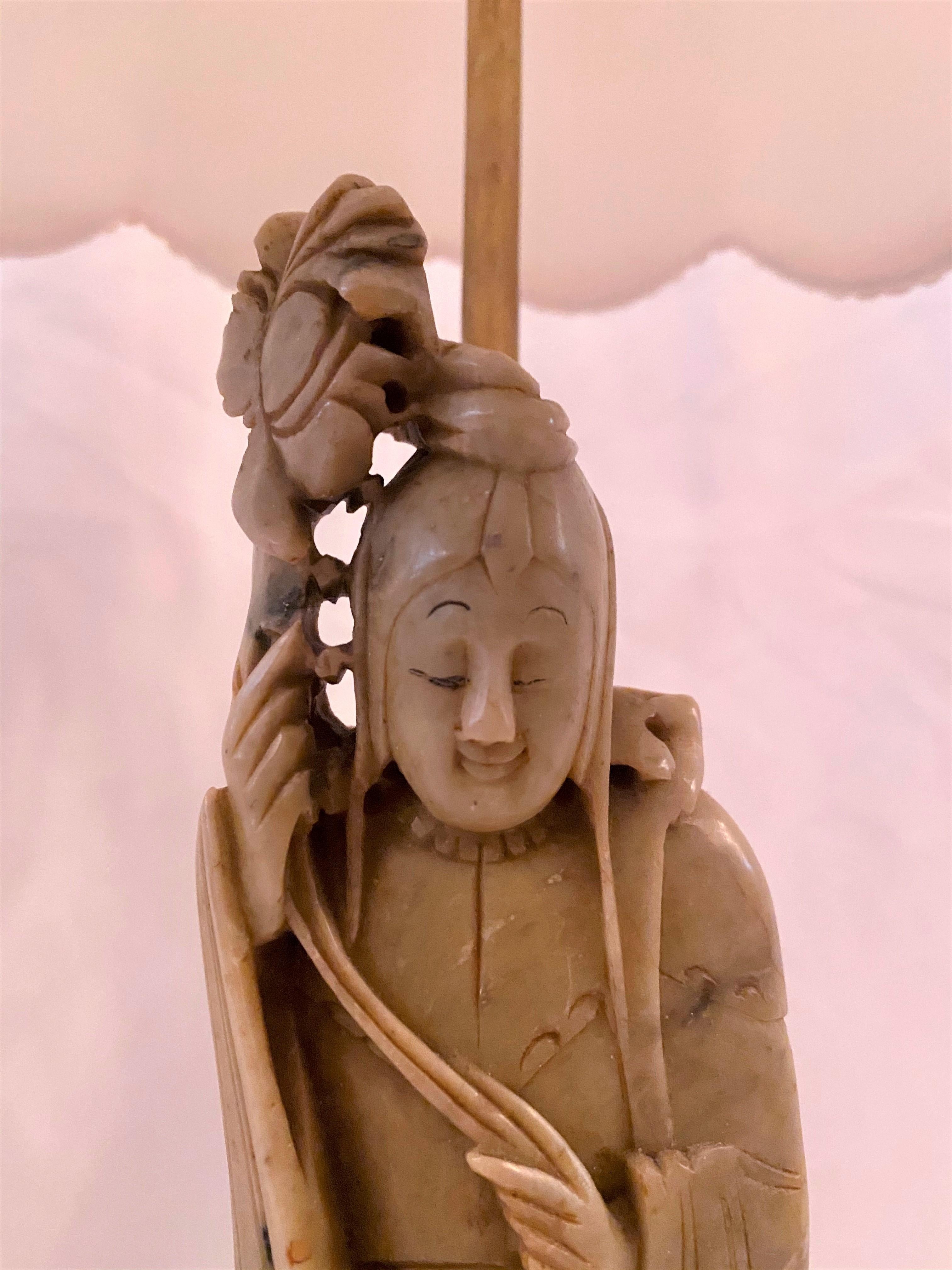19th Century Antique Chinese Soapstone Figure of Buddhist Deity 