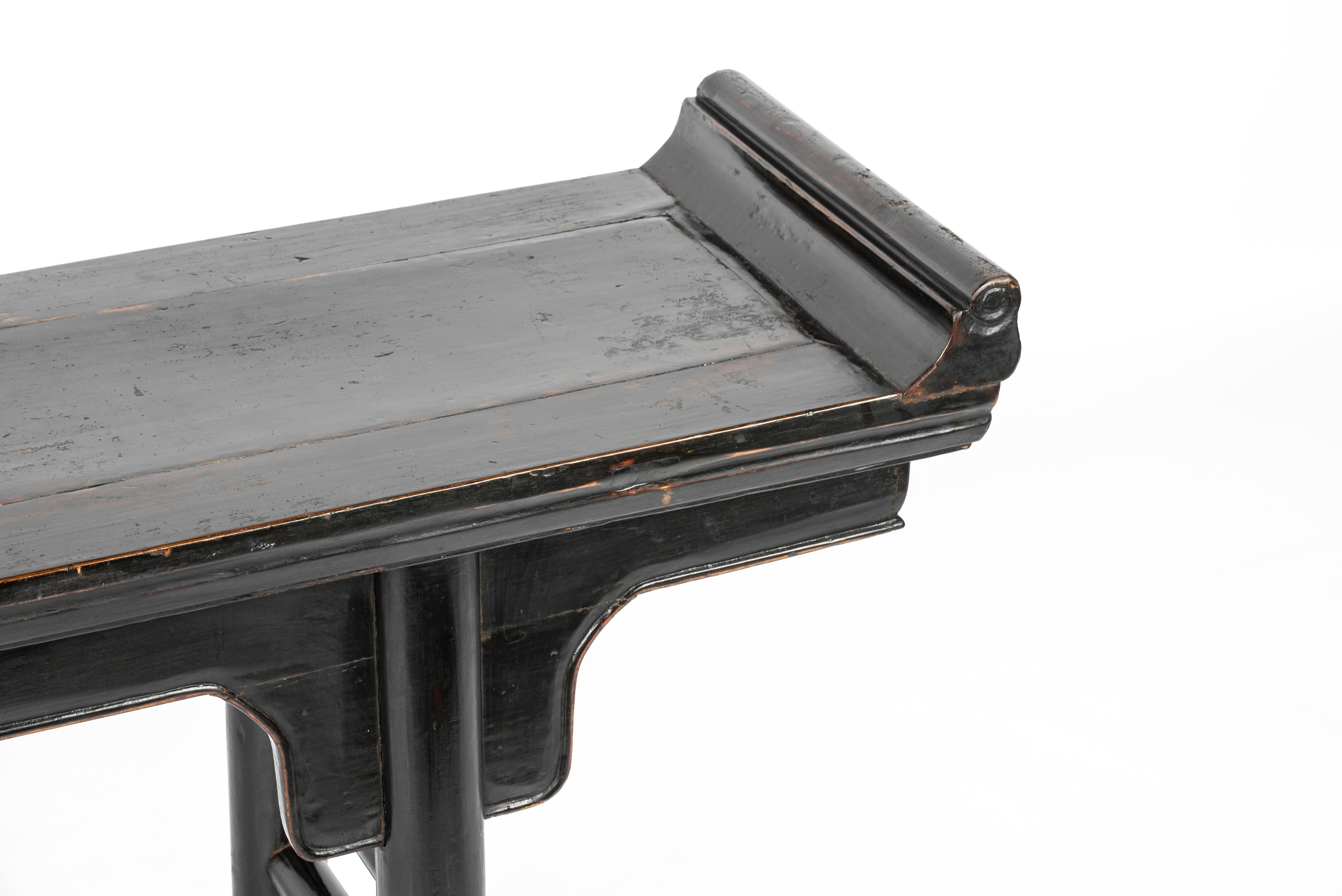 Antique Chinese Solid Carved Elm Blackened Altar Table from the 1920s For Sale 6