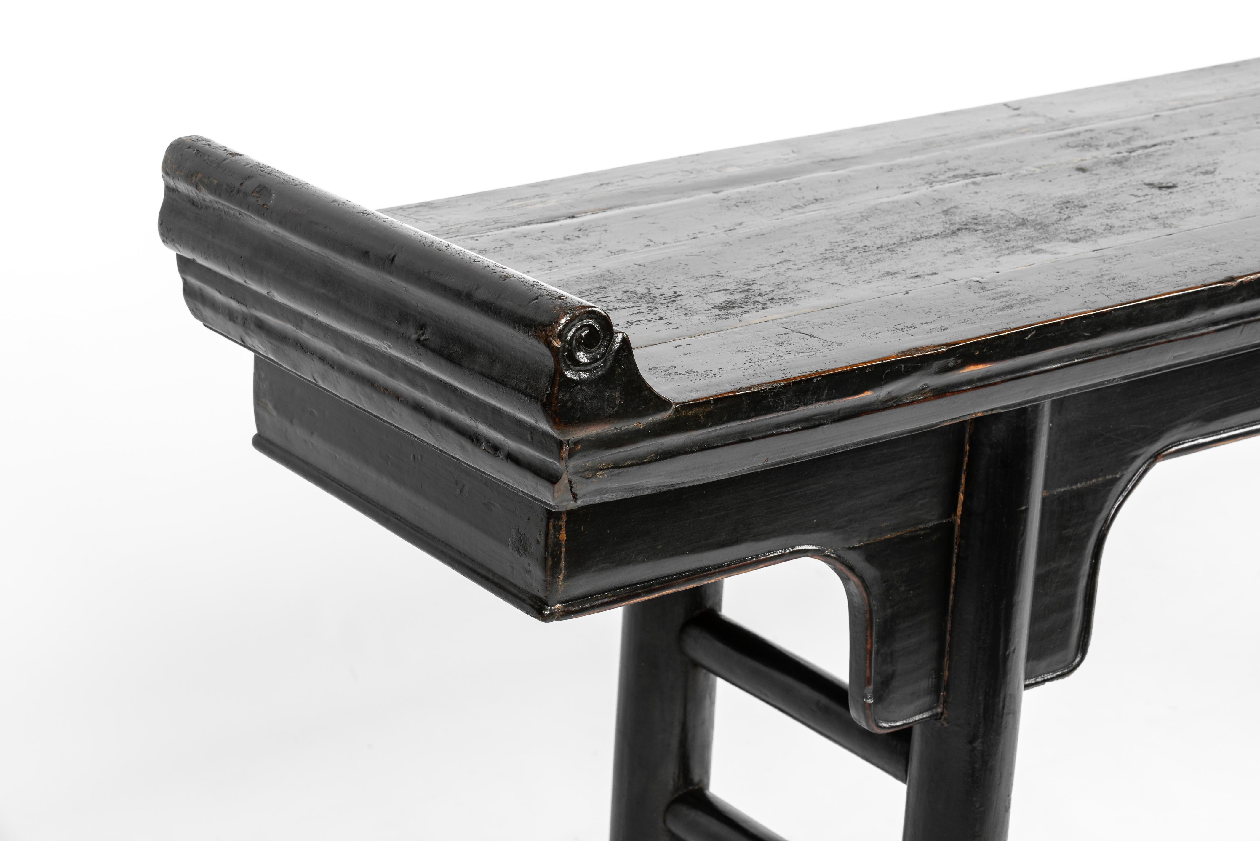 Antique Chinese Solid Carved Elm Blackened Altar Table from the 1920s For Sale 8