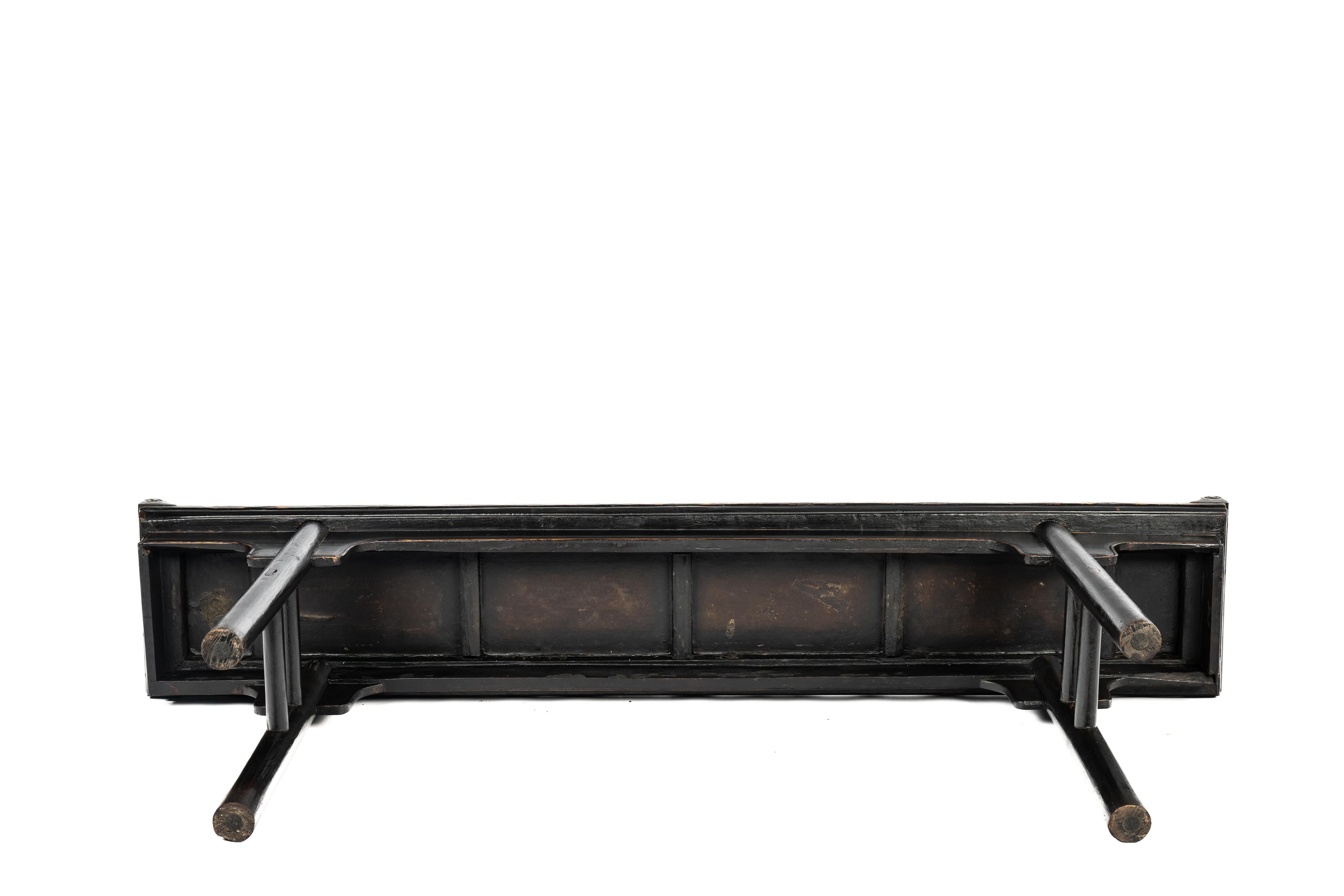Antique Chinese Solid Carved Elm Blackened Altar Table from the 1920s For Sale 3