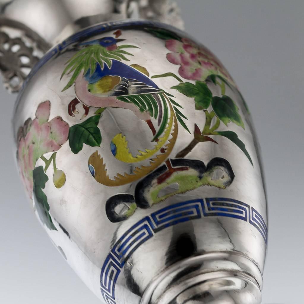 Antique Chinese Solid Silver and Enamel Vase, Bao Cheng, Beijing, circa 1890 2