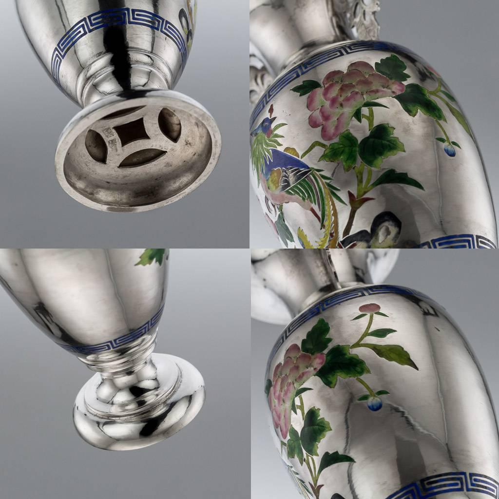 Antique Chinese Solid Silver and Enamel Vase, Bao Cheng, Beijing, circa 1890 3