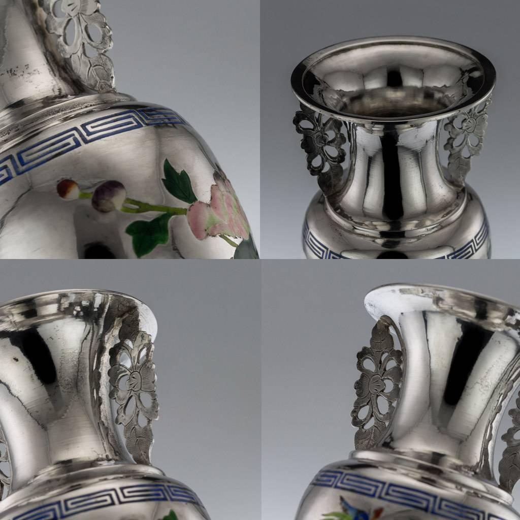 Antique Chinese Solid Silver and Enamel Vase, Bao Cheng, Beijing, circa 1890 In Excellent Condition In Royal Tunbridge Wells, Kent