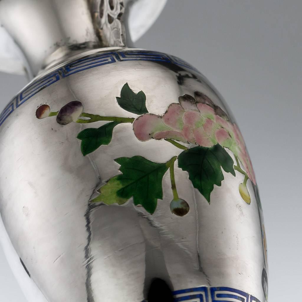 19th Century Antique Chinese Solid Silver and Enamel Vase, Bao Cheng, Beijing, circa 1890