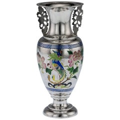 Antique Chinese Solid Silver and Enamel Vase, Bao Cheng, Beijing, circa 1890