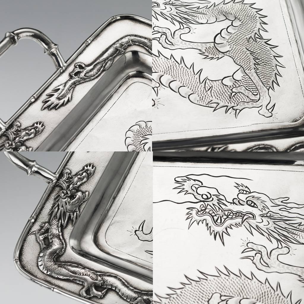 Antique Chinese Solid Silver Dragon Cocktail Set on Tray, circa 1910 5