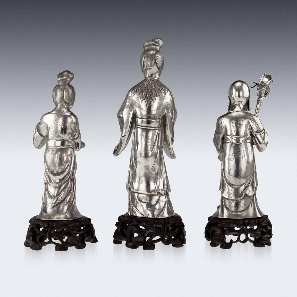 Chinese Export Antique Chinese Solid Silver Immortal Figures, Feng Xiang, circa 1880