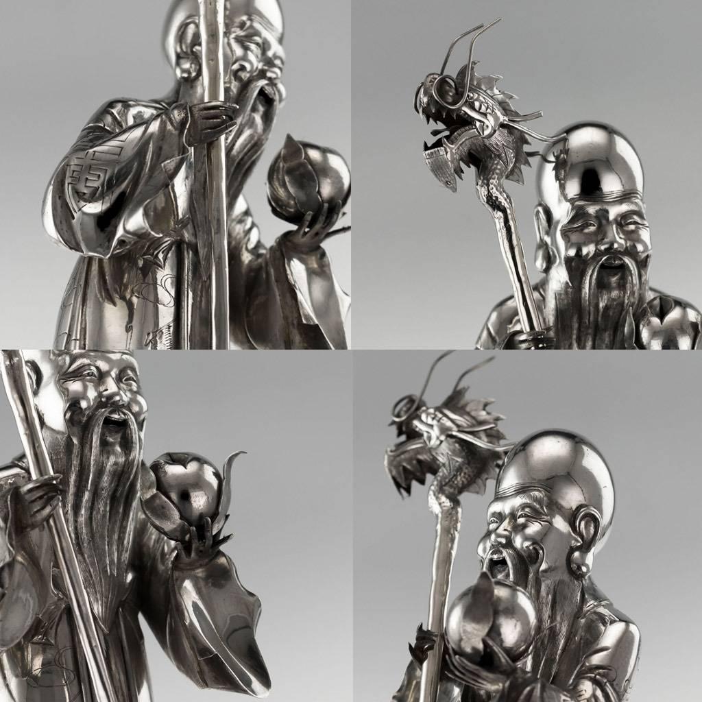 Antique Chinese Solid Silver Immortal Figures, Feng Xiang, circa 1880 3