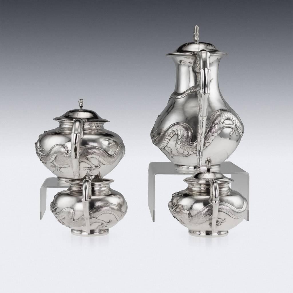 Antique Chinese Solid Silver Large Dragon FivePiece Tea Set, Zeesung circa 1910 at 1stDibs