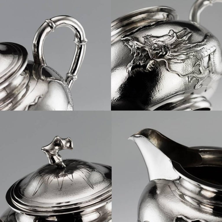 Antique Chinese Solid Silver Large Dragon Five-Piece Tea ...