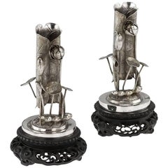 Antique Chinese Solid Silver Lotus Vases, Cum Shing, Canton, circa 1880