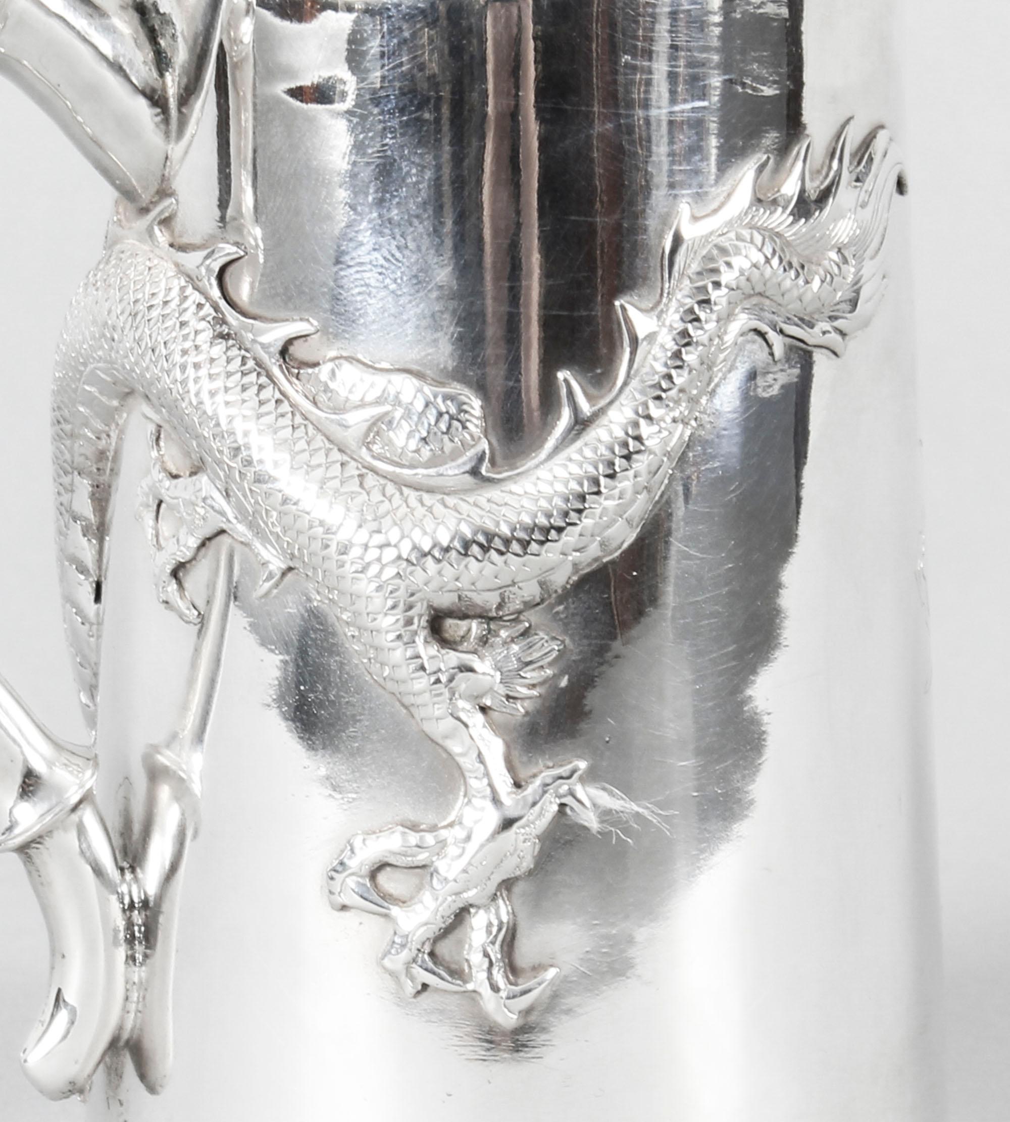 Chinese Solid Silver Mug by Hung Chong with Dragon Monogram, Early 20th Century 8